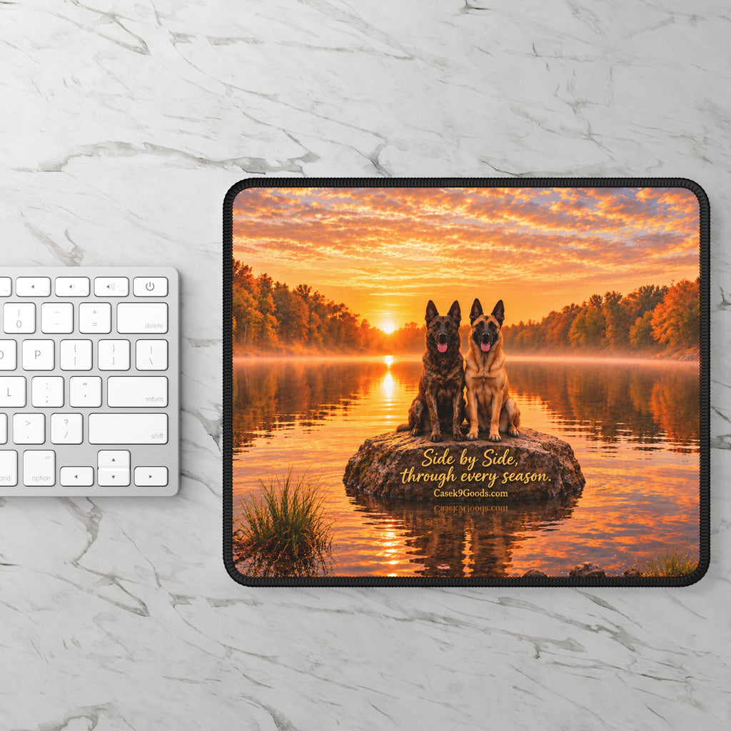 Dutch Shepherd Belgium Malinois Gaming Mouse Pad — "Side by Side Through Every Season" Sunset Design