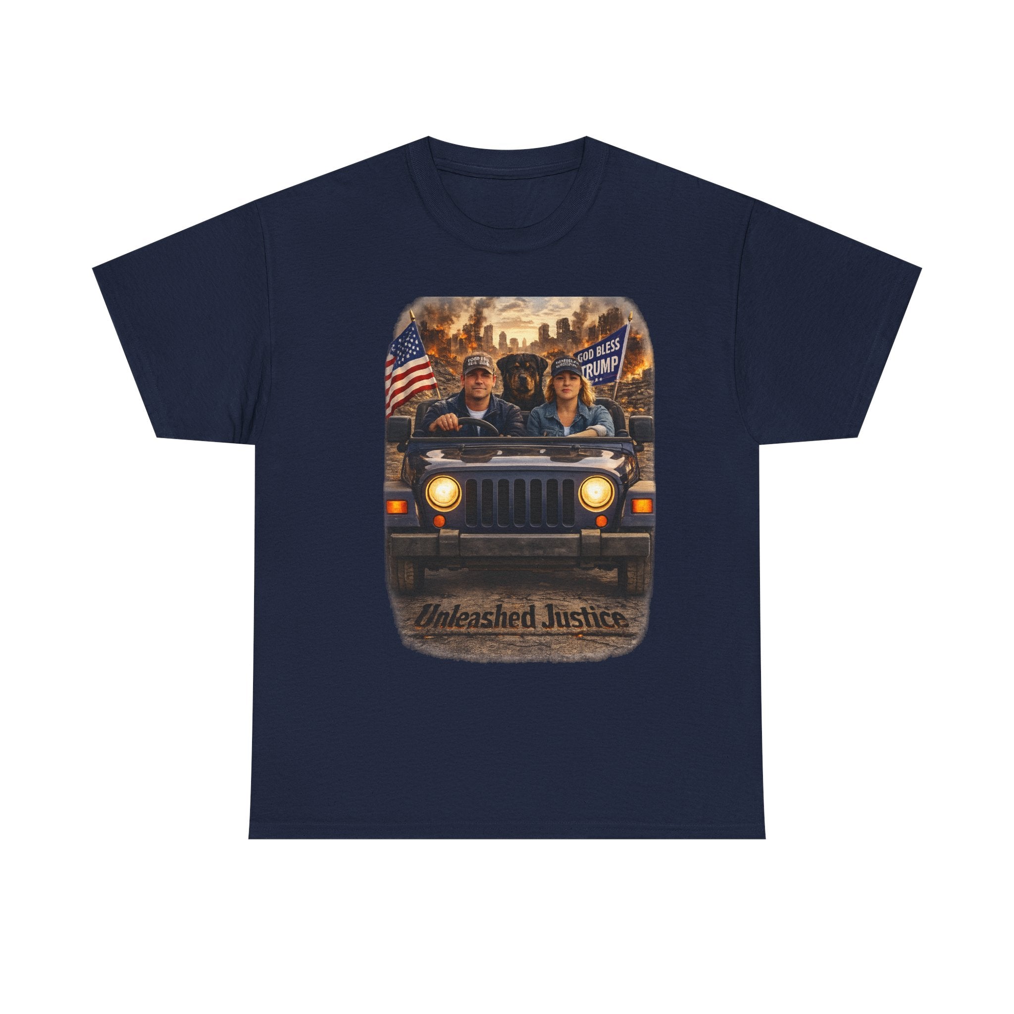 Unleashed Justice Jeep Tee – Patriotic American Flag Graphic T-Shirt