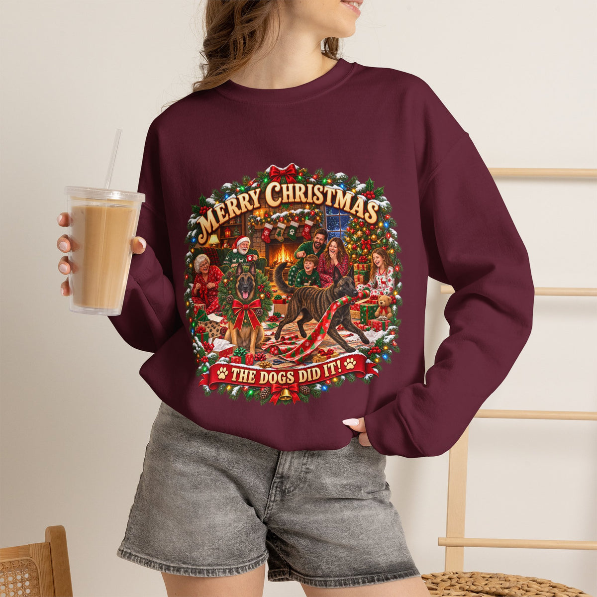 Christmas Sweatshirt — "Merry Christmas the Malinois Dogs Did It" Holiday Crewneck