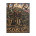 Last Stand Satin Canvas Wall Art — Patriotic Hunting Couple with Dogs
