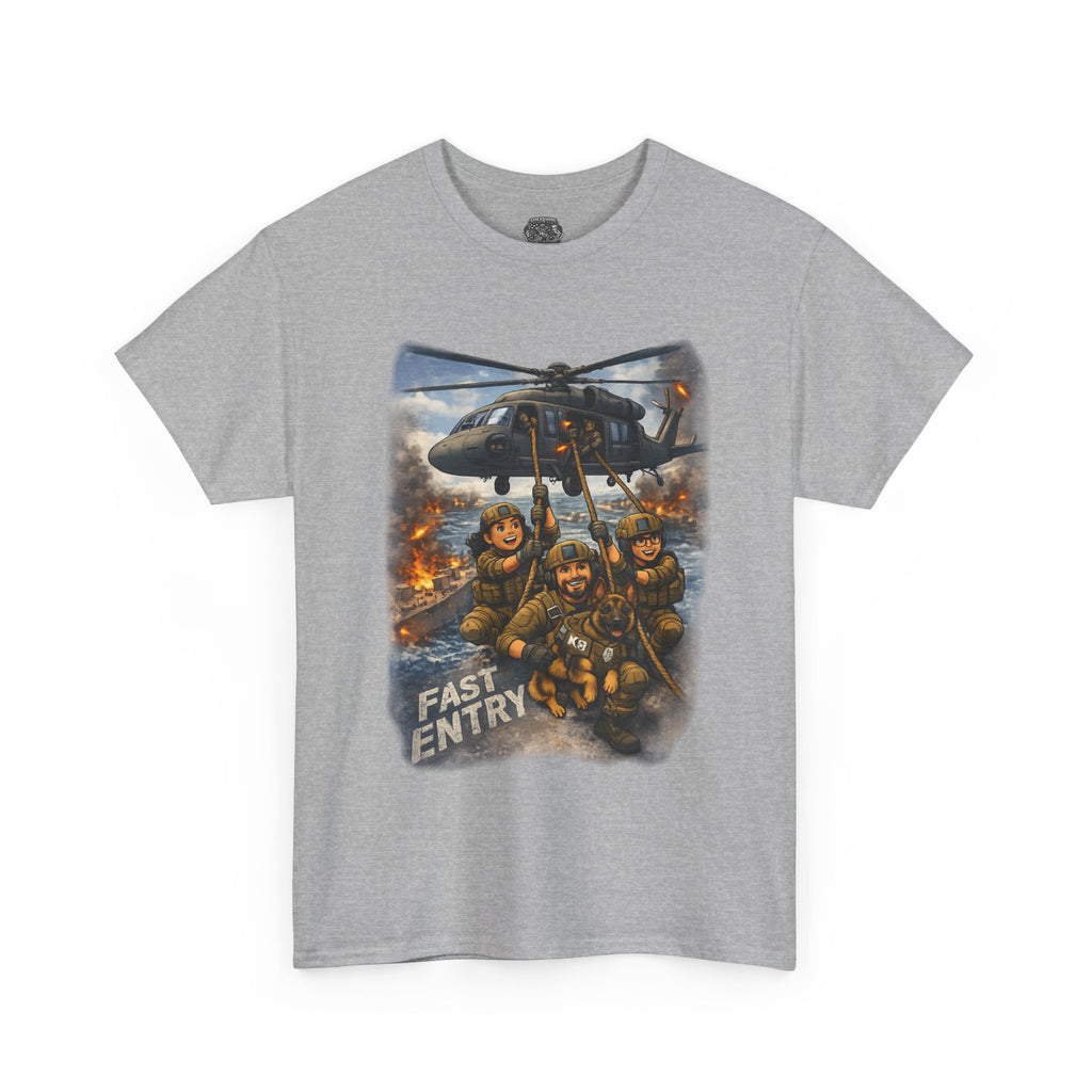 Military Helicopter Insertion Tee — "Fast Entry" Graphic T-Shirt