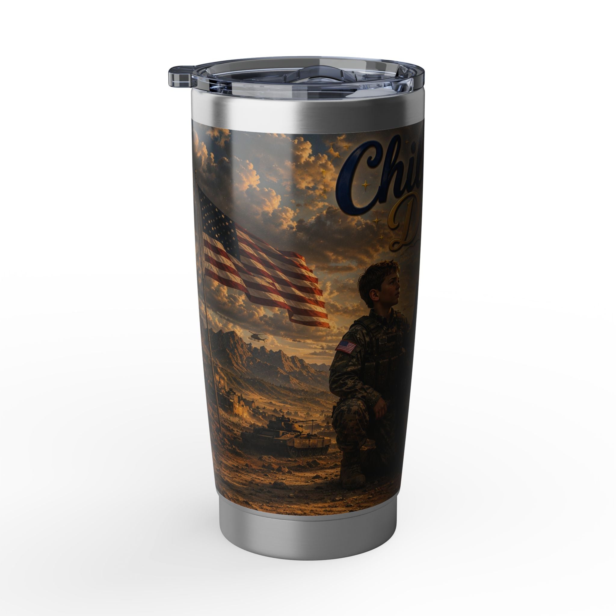 Childhood Dreams Tumbler – Patriotic Military Dog Travel Mug