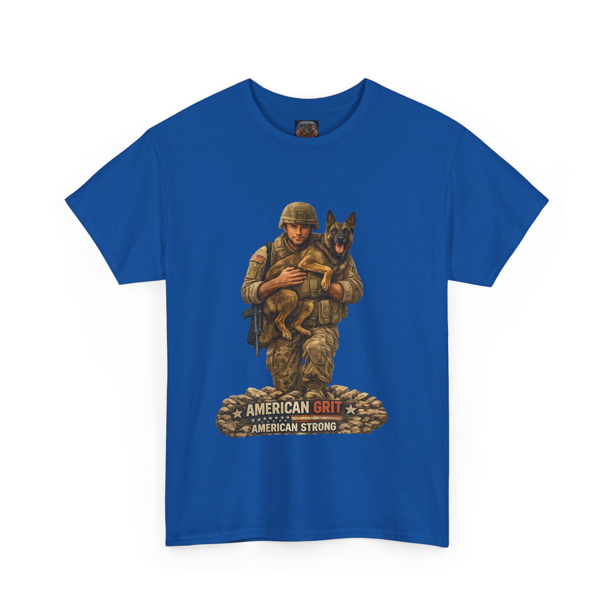 Military Soldier & K9 Rescue T‑Shirt — "American Grit, American Strong"
