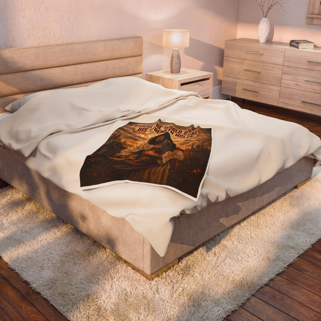 Christian Jesus Shepherd Velveteen Plush Blanket – "Where the World Breaks, His Strength Holds"
