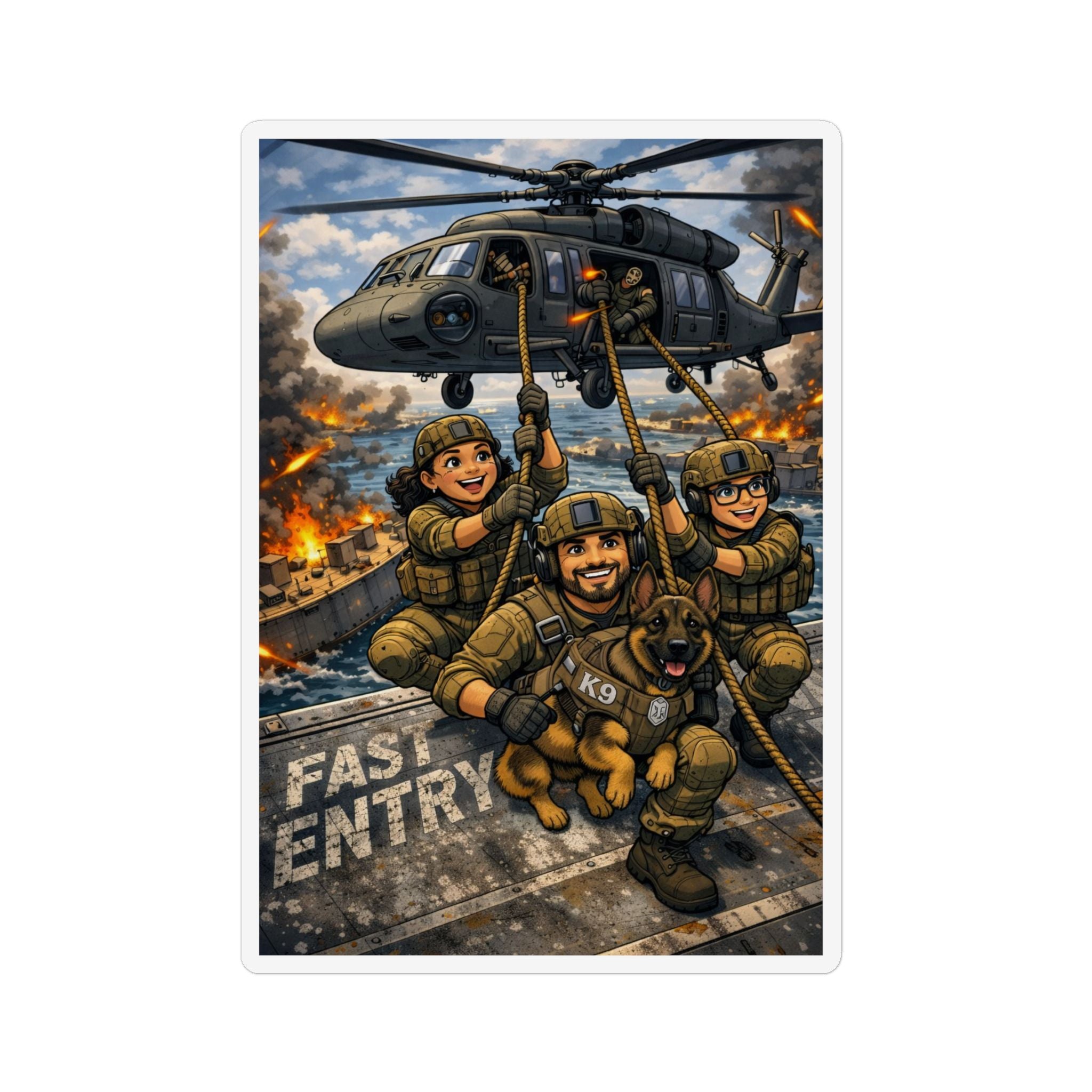 Military Fast Entry Team Custom Magnet — Helicopter K9 Rescue Design