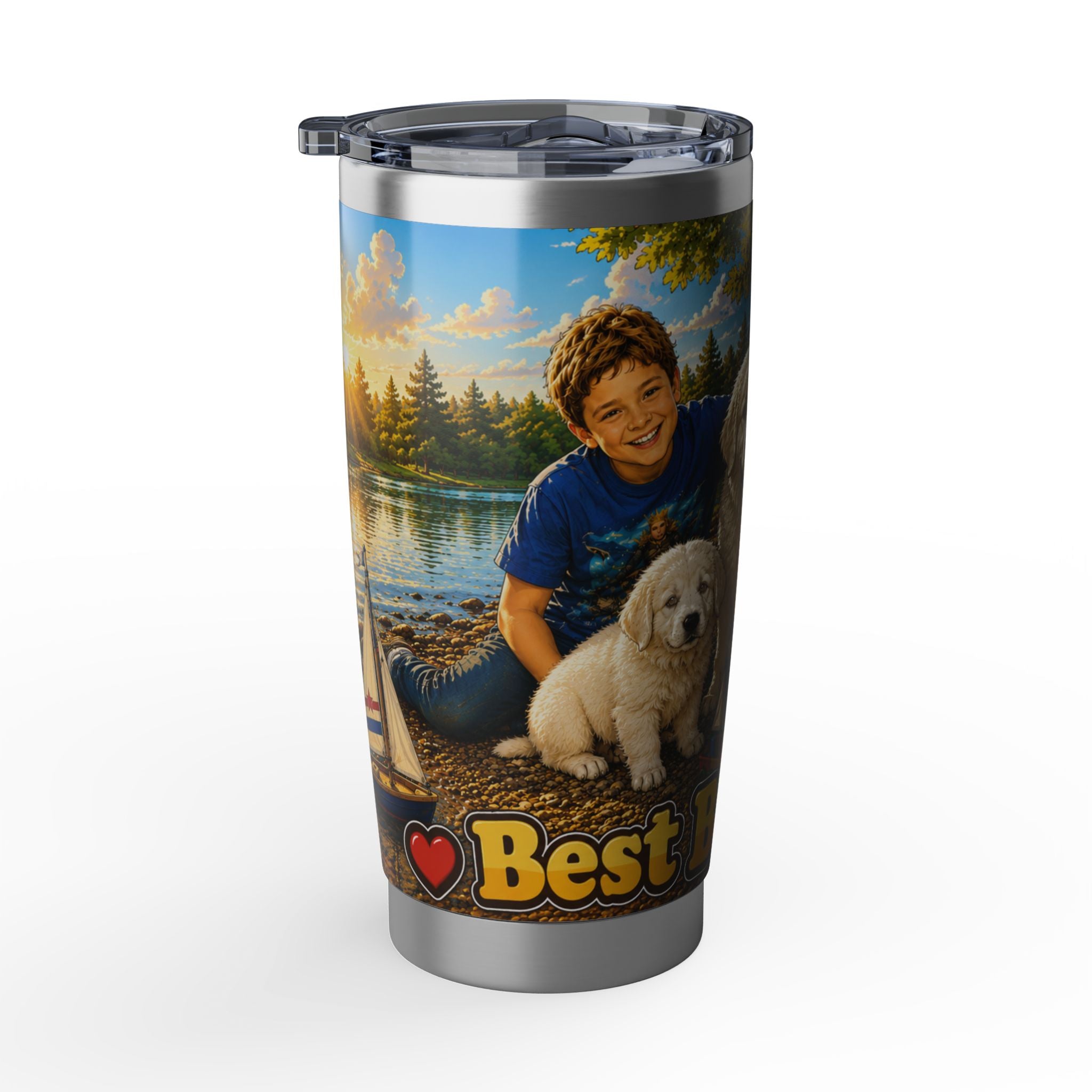 Great Pyrenees Puppy and Boy 20oz Stainless Tumbler- Best Buddies