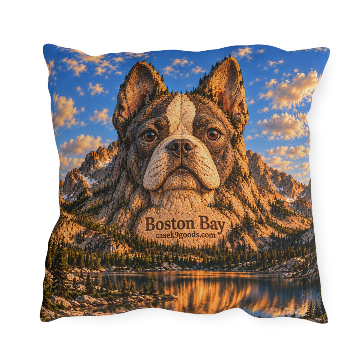 Boston Bay Bulldog Mountain Lake Outdoor Pillow