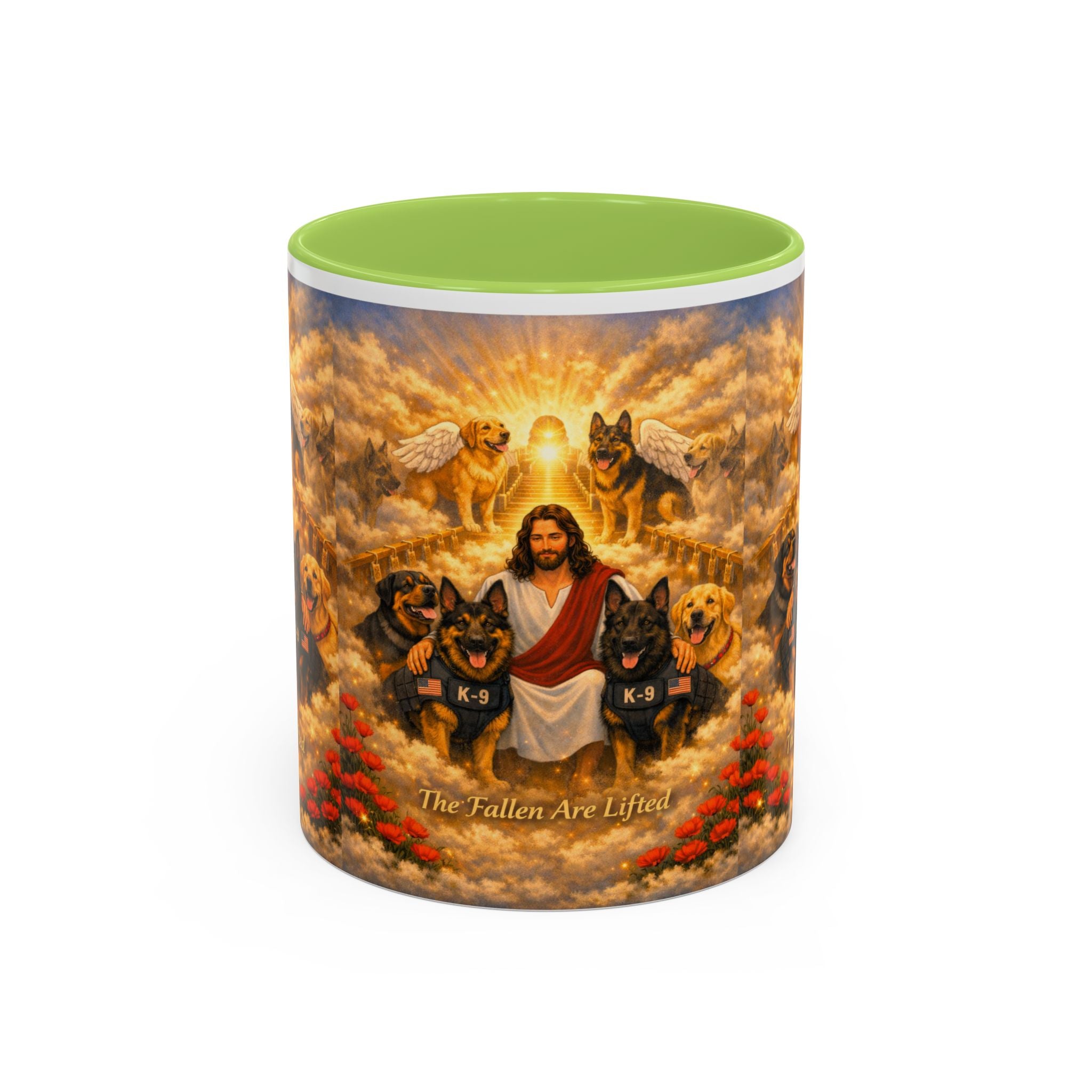 Christian Dog Memorial Coffee Mug — “The Fallen Are Lifted” Accent 11/15oz