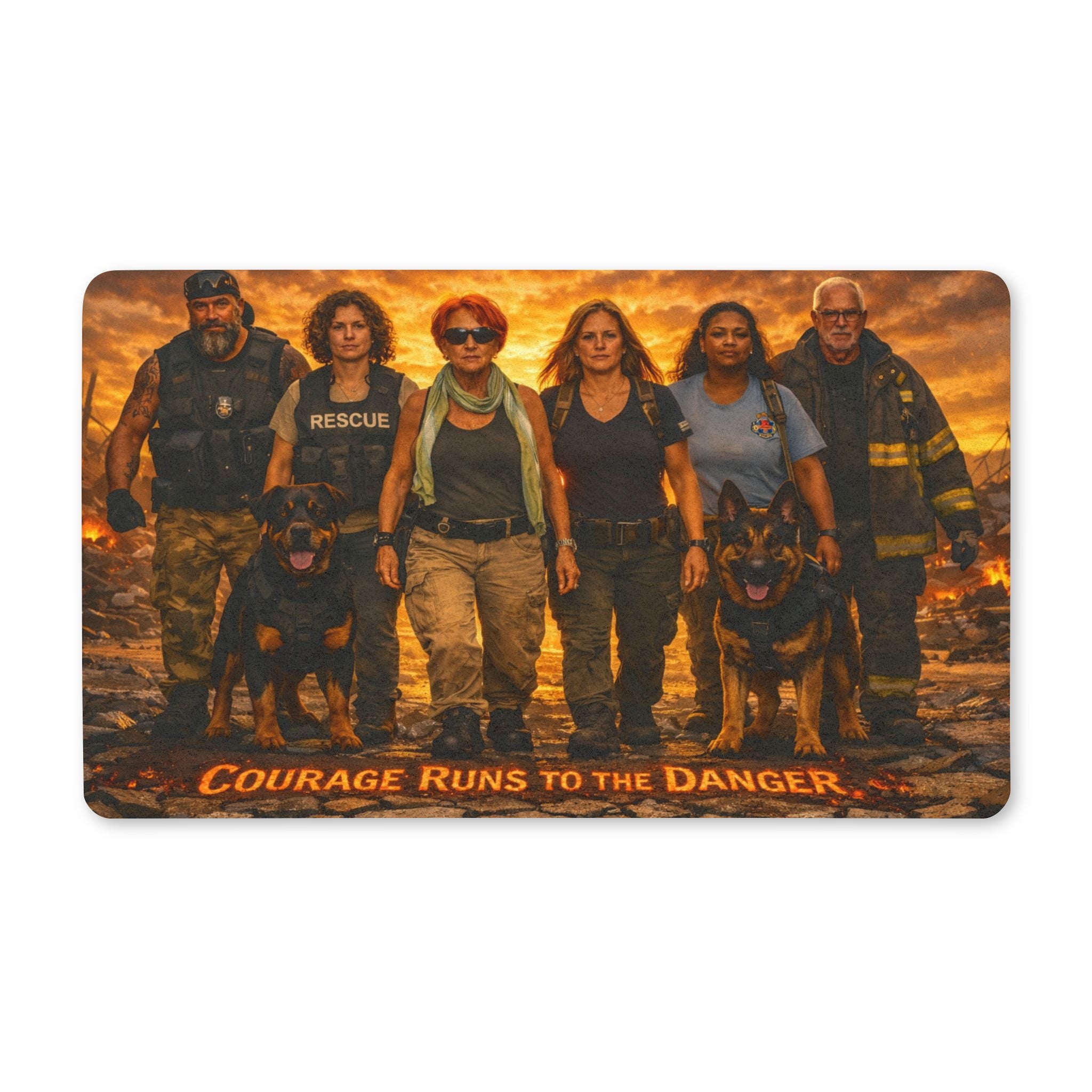 Rescue  K-9 Team Polyester Doormat – "Courage Runs to the Danger" Welcome Mat