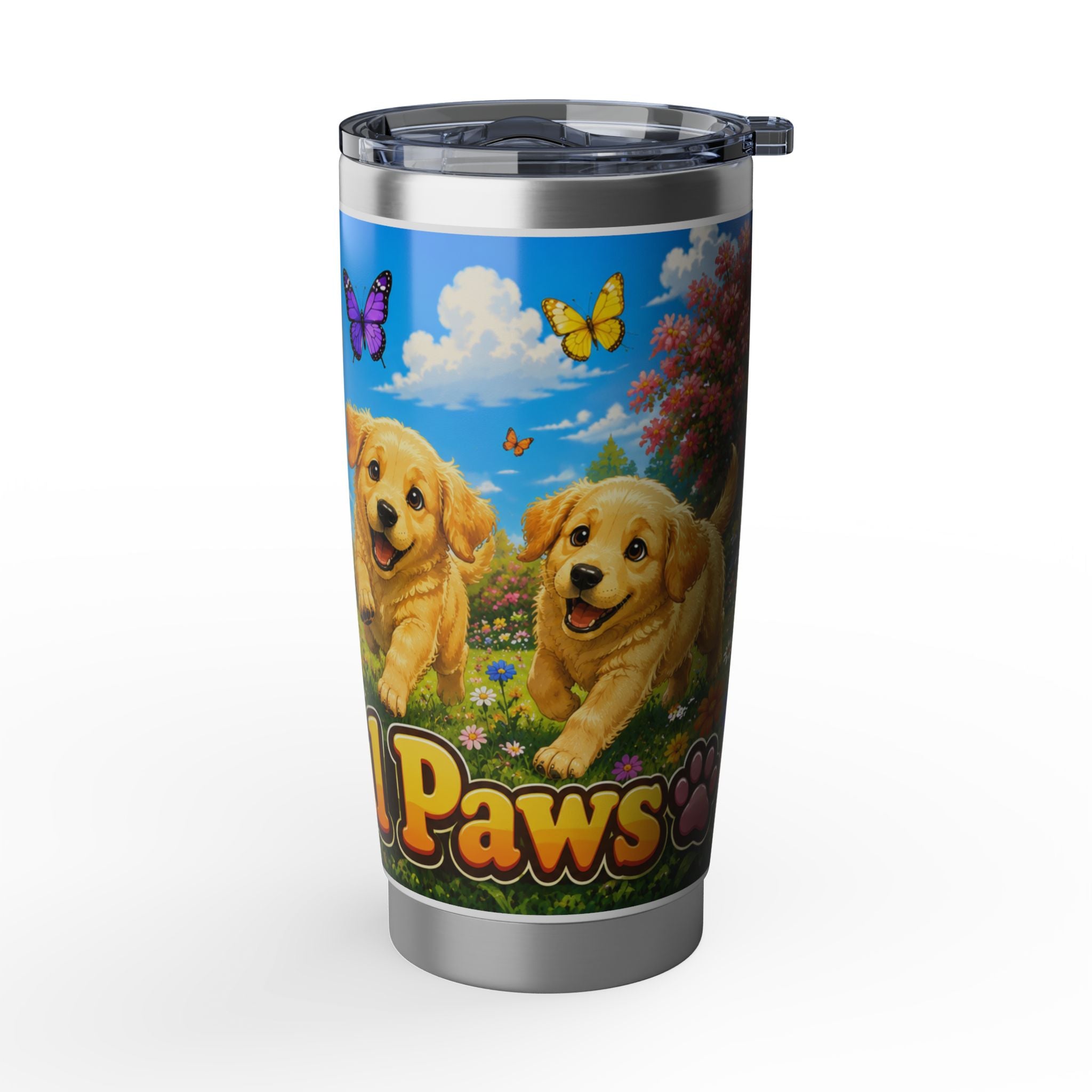 Playful Pups 20oz Tumbler – Cute Golden Retriever Dog Travel Cup