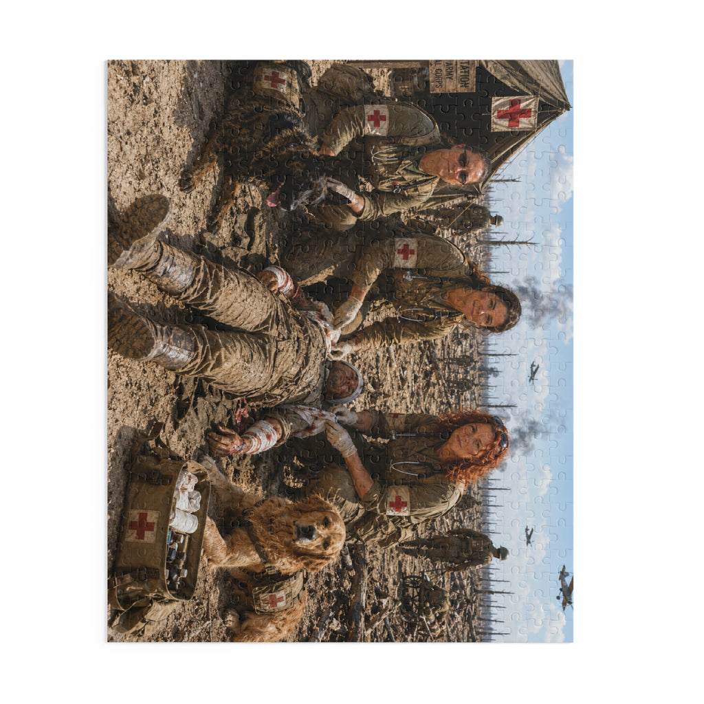 Military Medic Scene Puzzle — WWII Battlefield Nurses with Dogs (120/252/500-Piece)