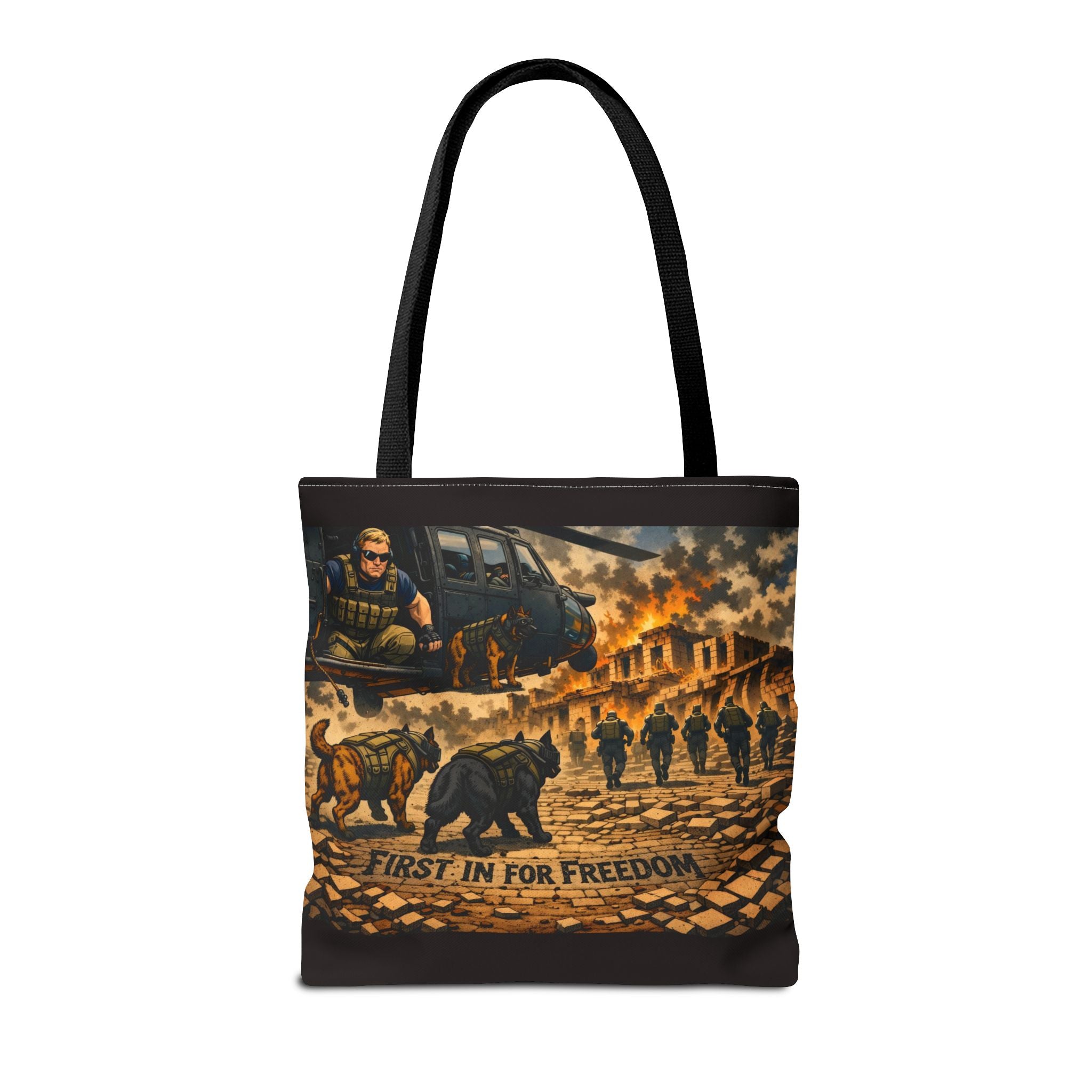 Tote Bag — "First In For Freedom" Military Scene Tote