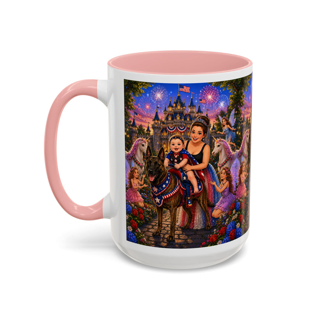 Patriotic Fairy Tale Coffee Mug — Family Castle, Fireworks & Unicorns