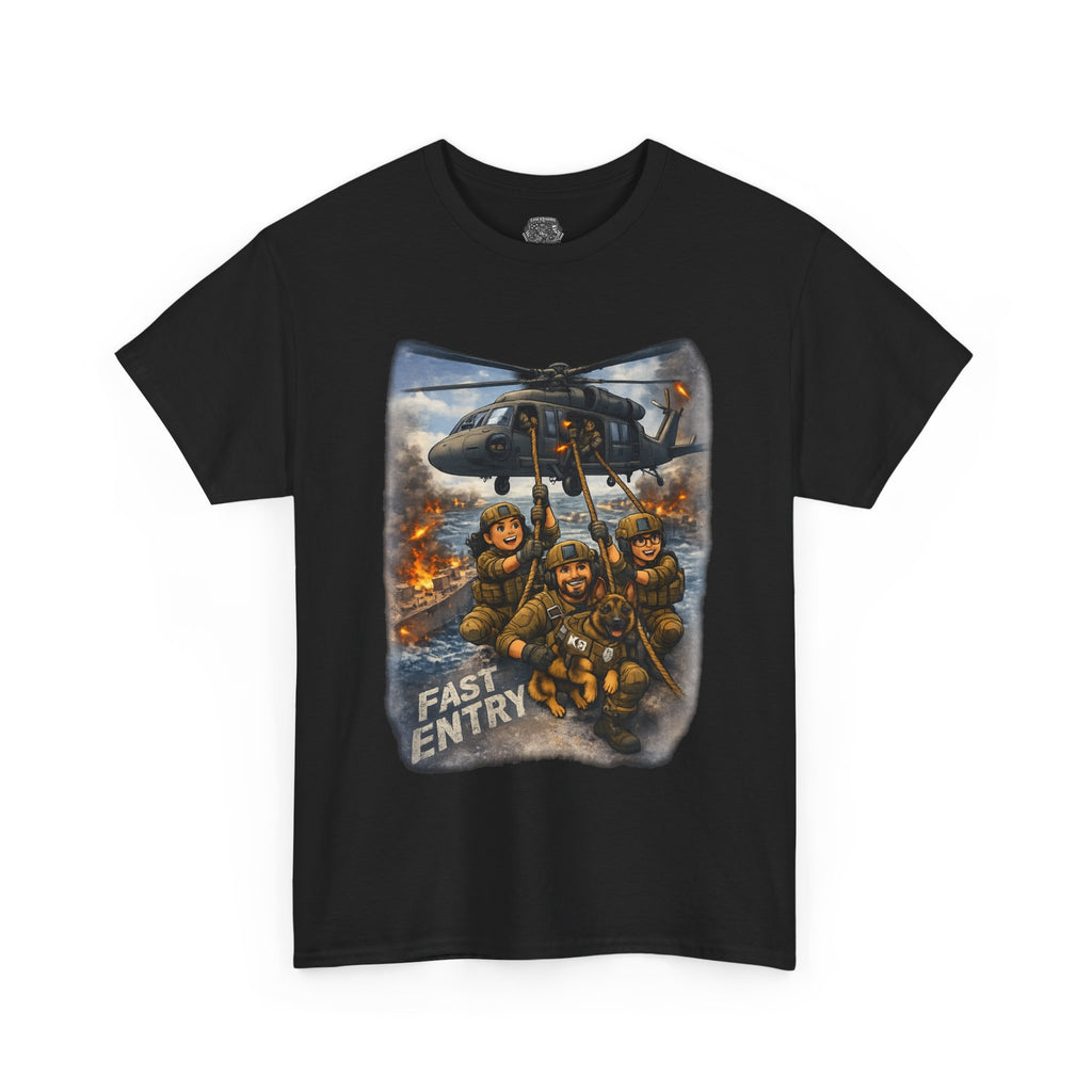 Military Helicopter Insertion Tee — "Fast Entry" Graphic T-Shirt