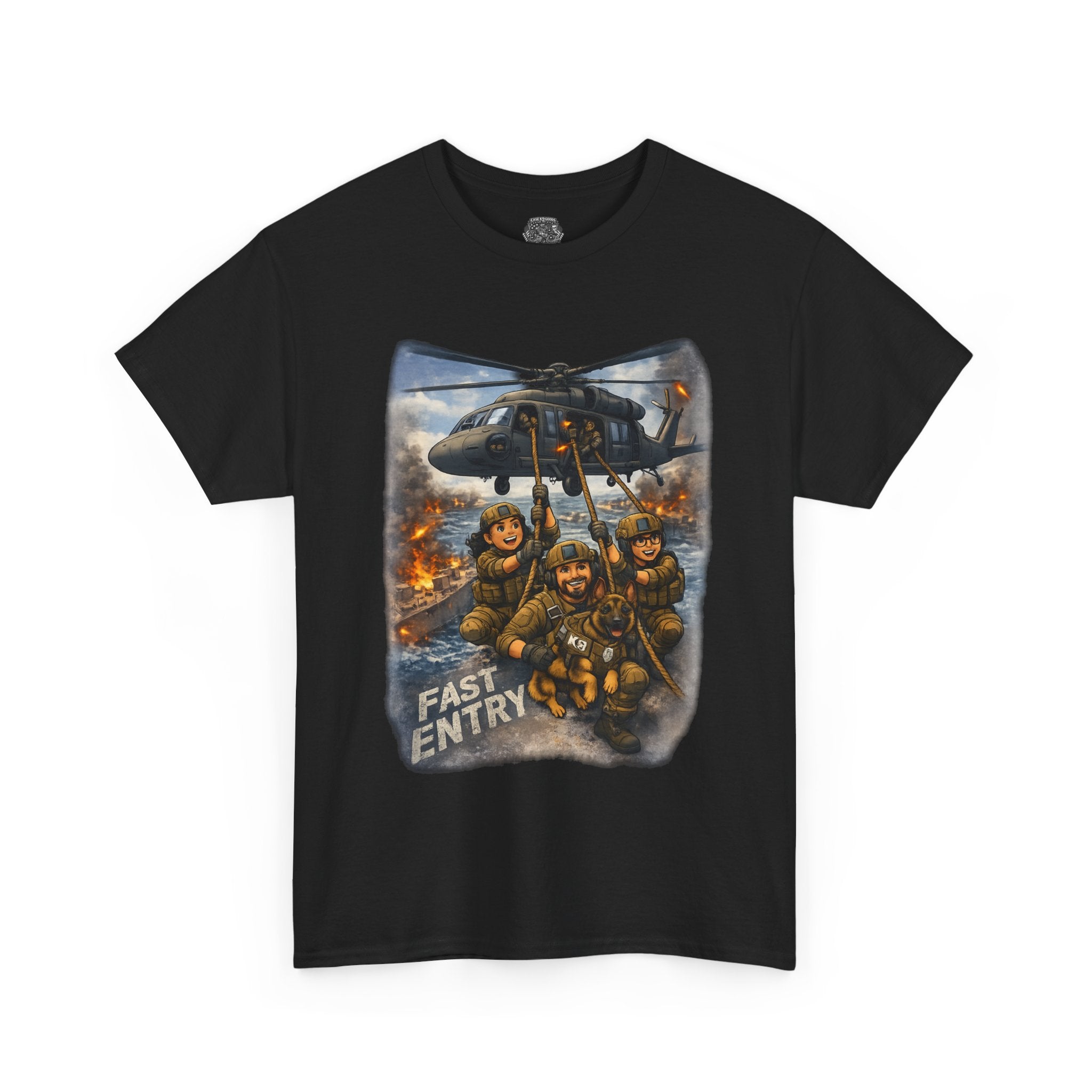 Military Helicopter Insertion Tee — "Fast Entry" Graphic T-Shirt