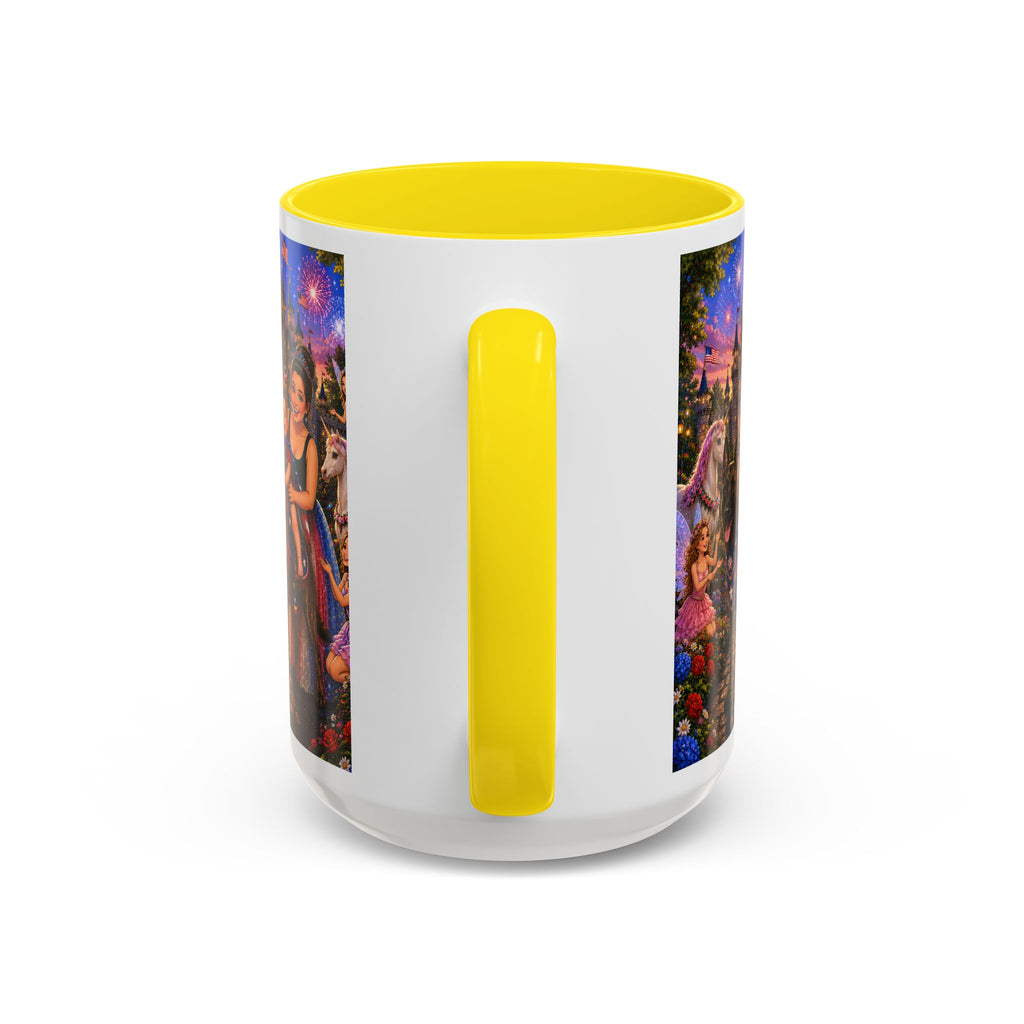 Patriotic Fairy Tale Coffee Mug — Family Castle, Fireworks & Unicorns