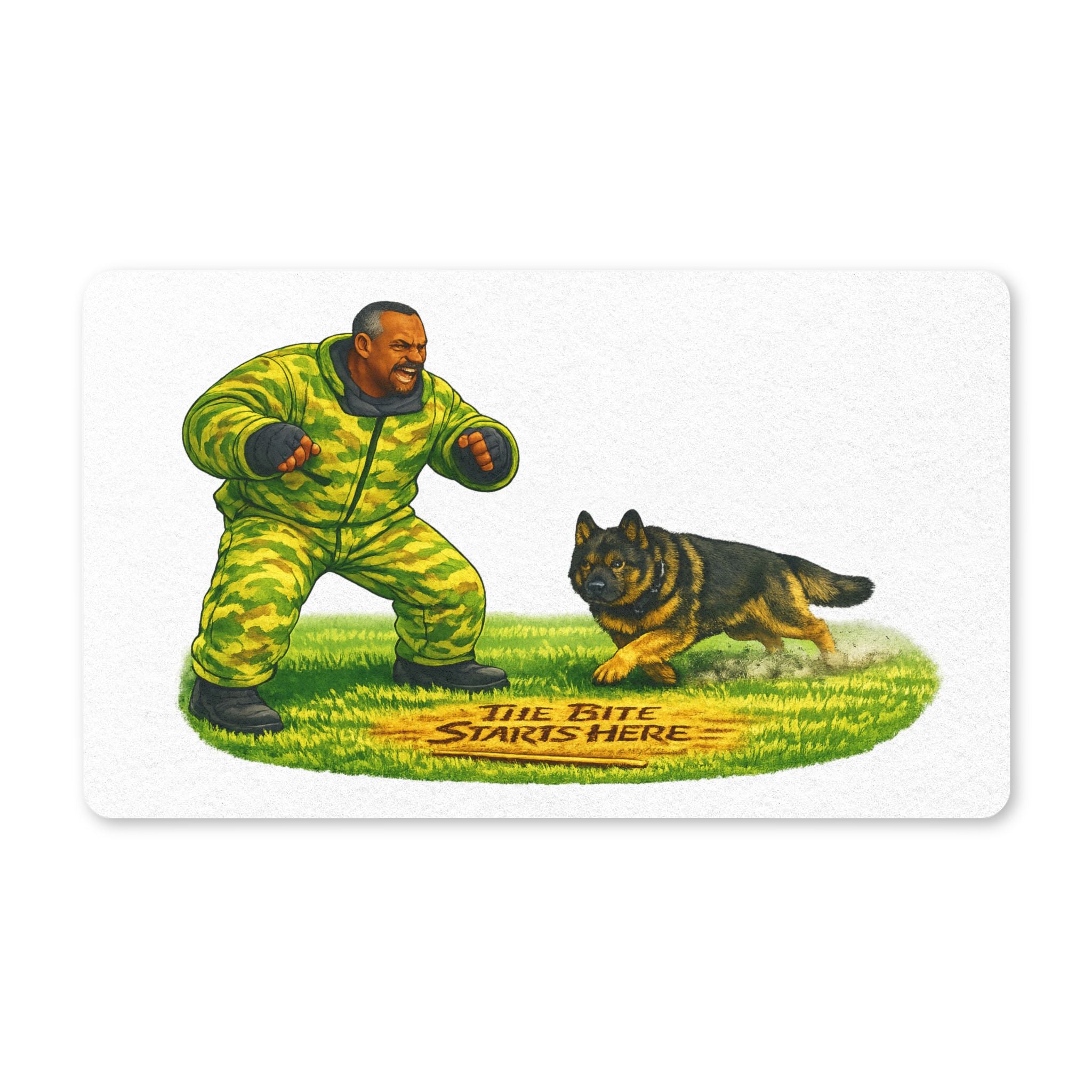 Doormat — "The Bite Starts Here" German Shepherd Guard Dog Welcome Mat