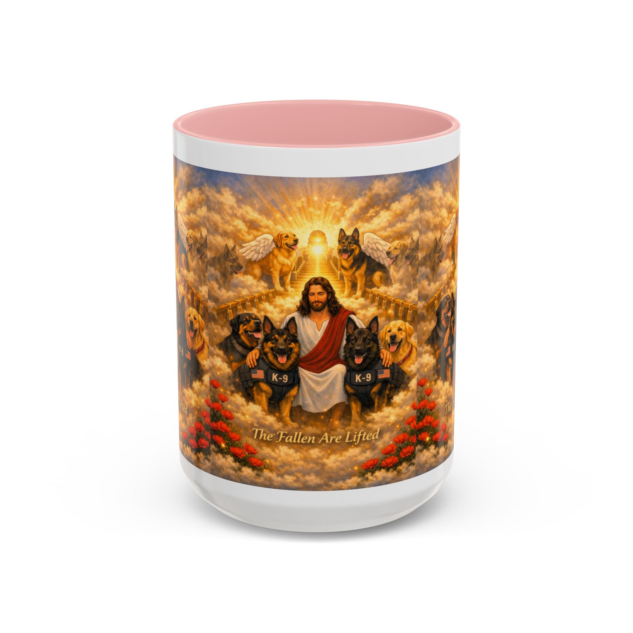 Christian Dog Memorial Coffee Mug — “The Fallen Are Lifted” Accent 11/15oz