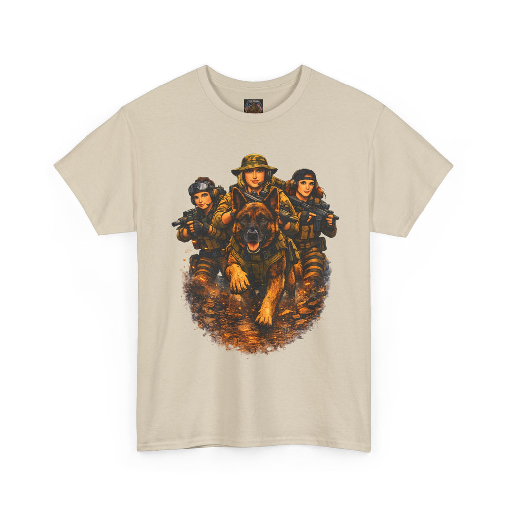 Military Women Portrait T-Shirt — Female Soldier K-9 Squad Graphic Tee