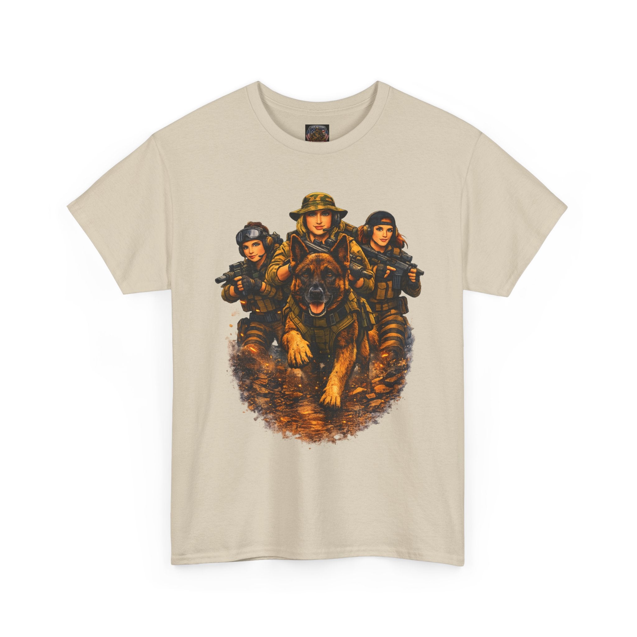Military Women Portrait T-Shirt — Female Soldier K-9 Squad Graphic Tee