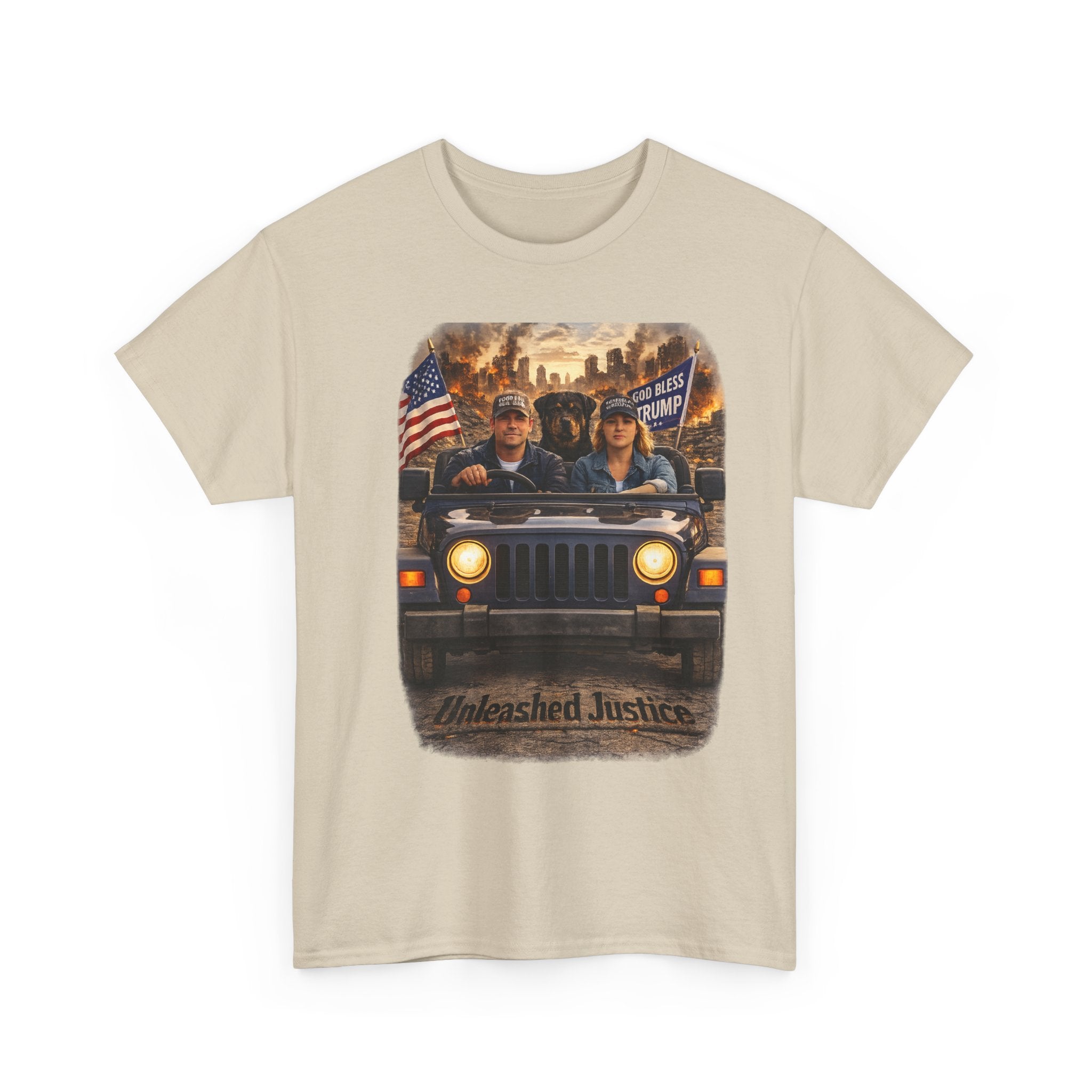 Unleashed Justice Jeep Tee – Patriotic American Flag Graphic T-Shirt