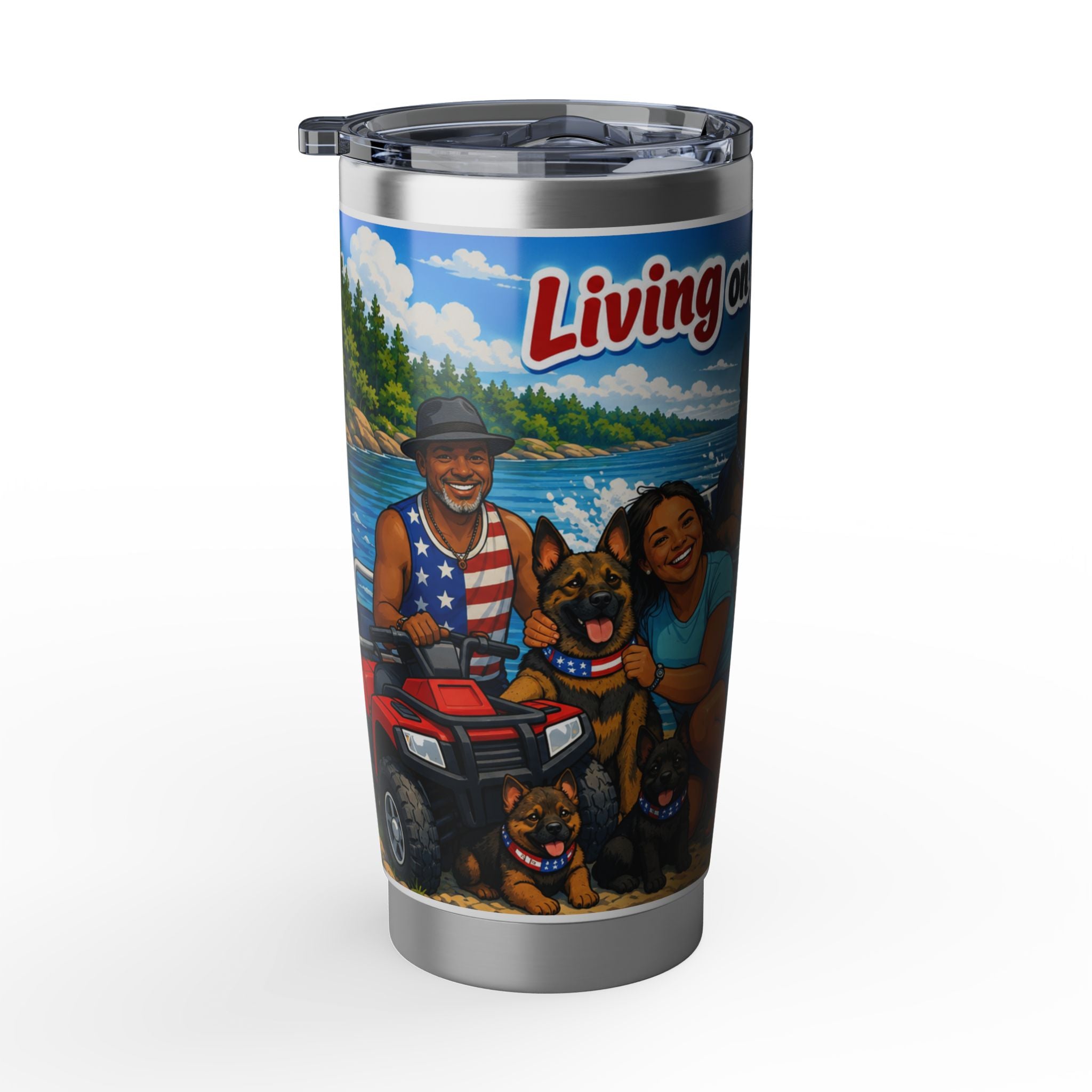 K-9 Famliy Beach Trip Tumbler — 'Living on Beach Time' Insulated 20oz Travel Cup