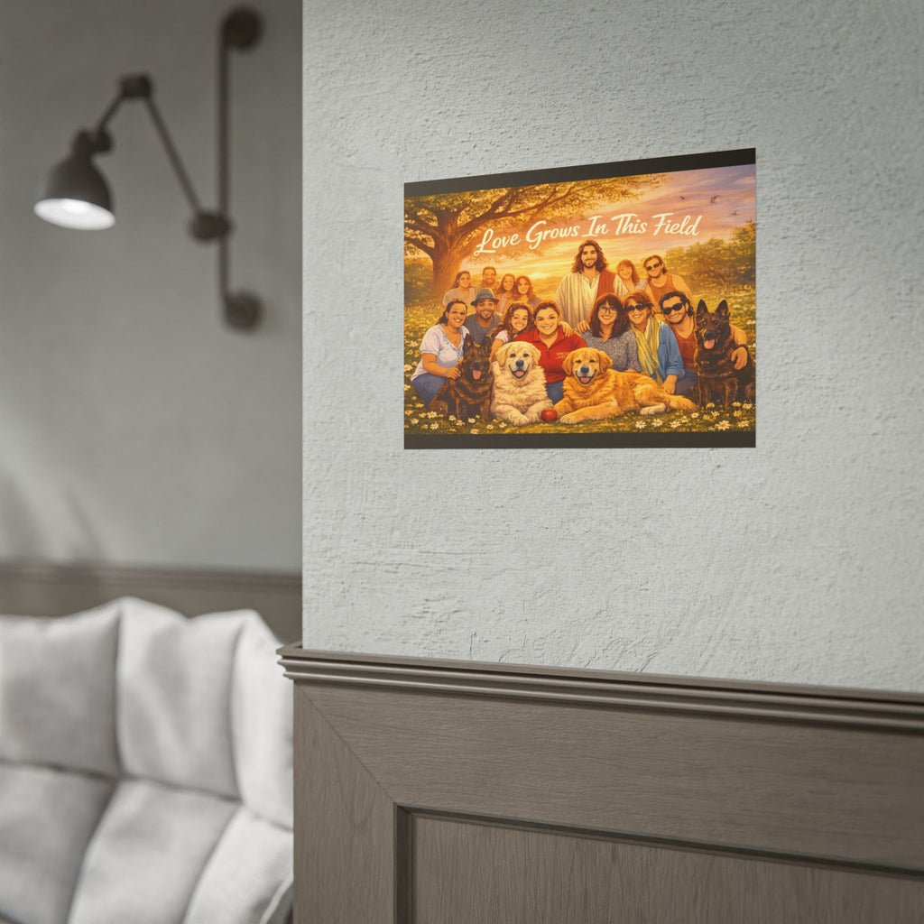 Rolled Poster — "Love Grows In This Field" Christian Jesus Family & Pets Wall Art