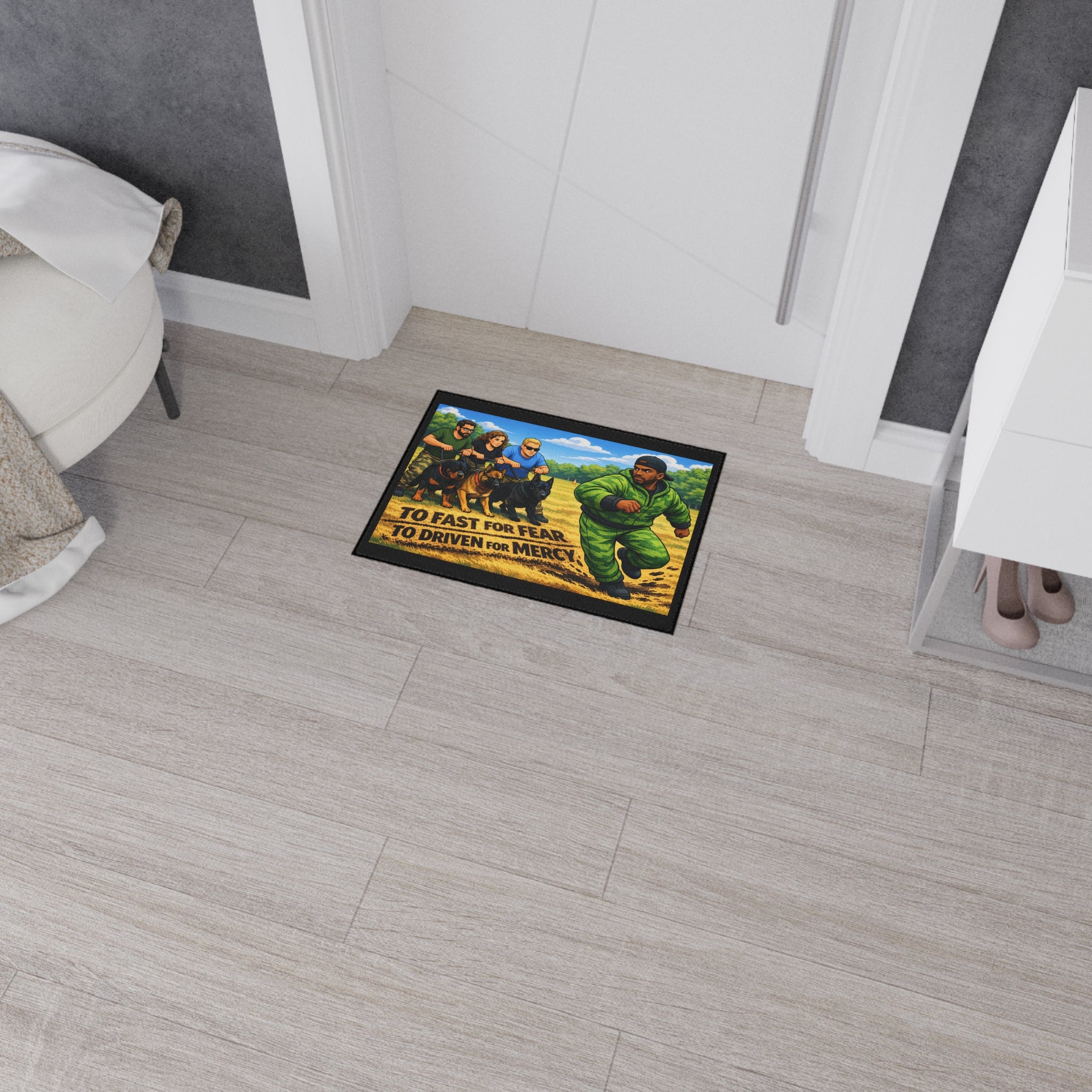Heavy-Duty Floor Mat — "Too Fast for Fear, Too Driven for Mercy" K-9 Tactical Entry Rug
