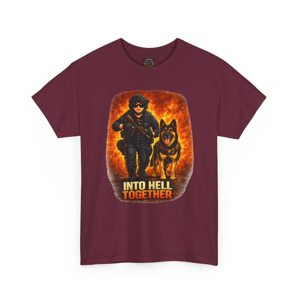 T-Shirt — "Into Hell Together" Firefighter & K9 Rescue Graphic Tee