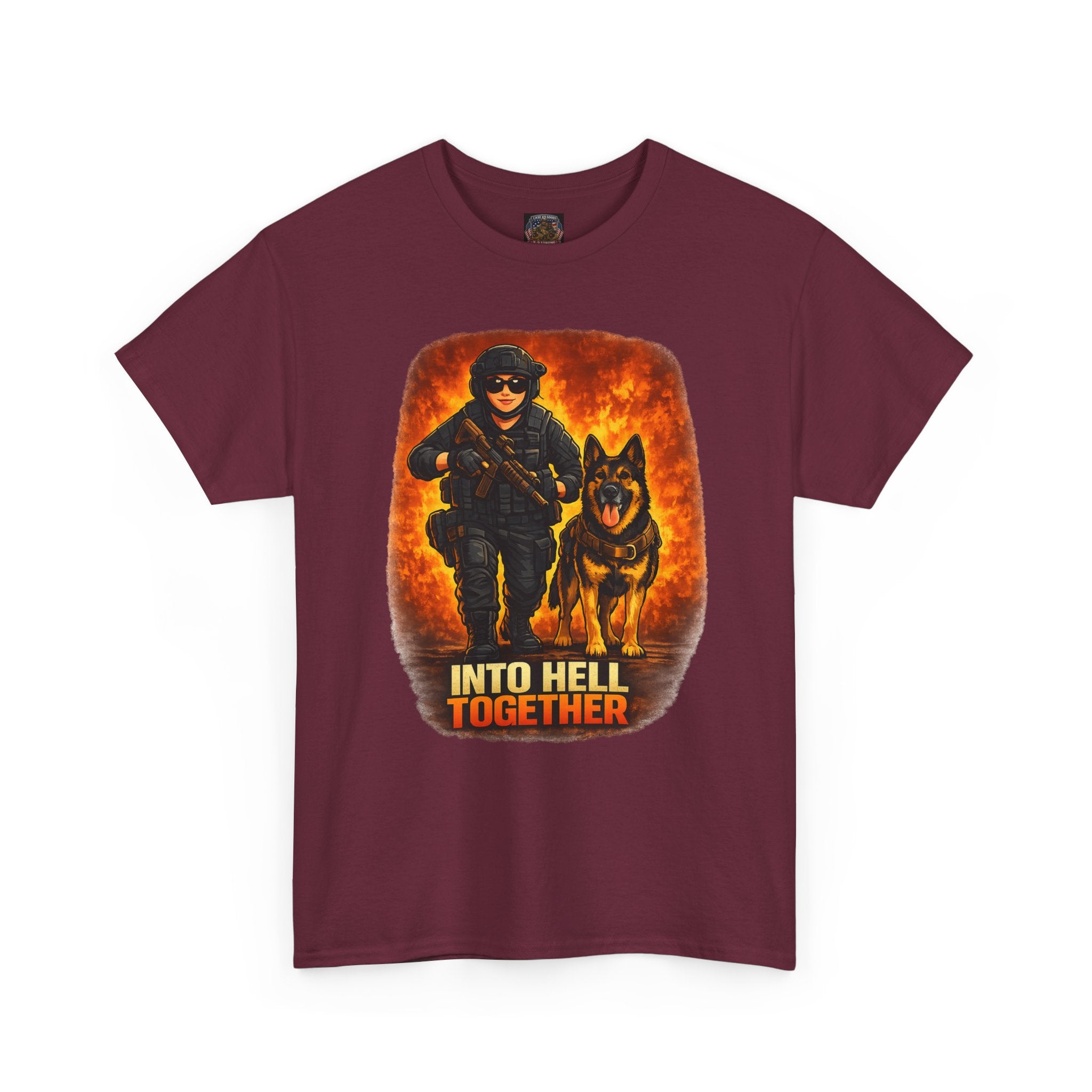 T-Shirt — "Into Hell Together" Firefighter & K9 Rescue Graphic Tee