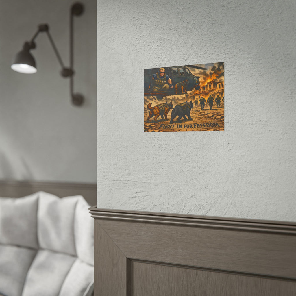 Rolled Poster — "First In For Freedom" Military K9 Helicopter Wall Art