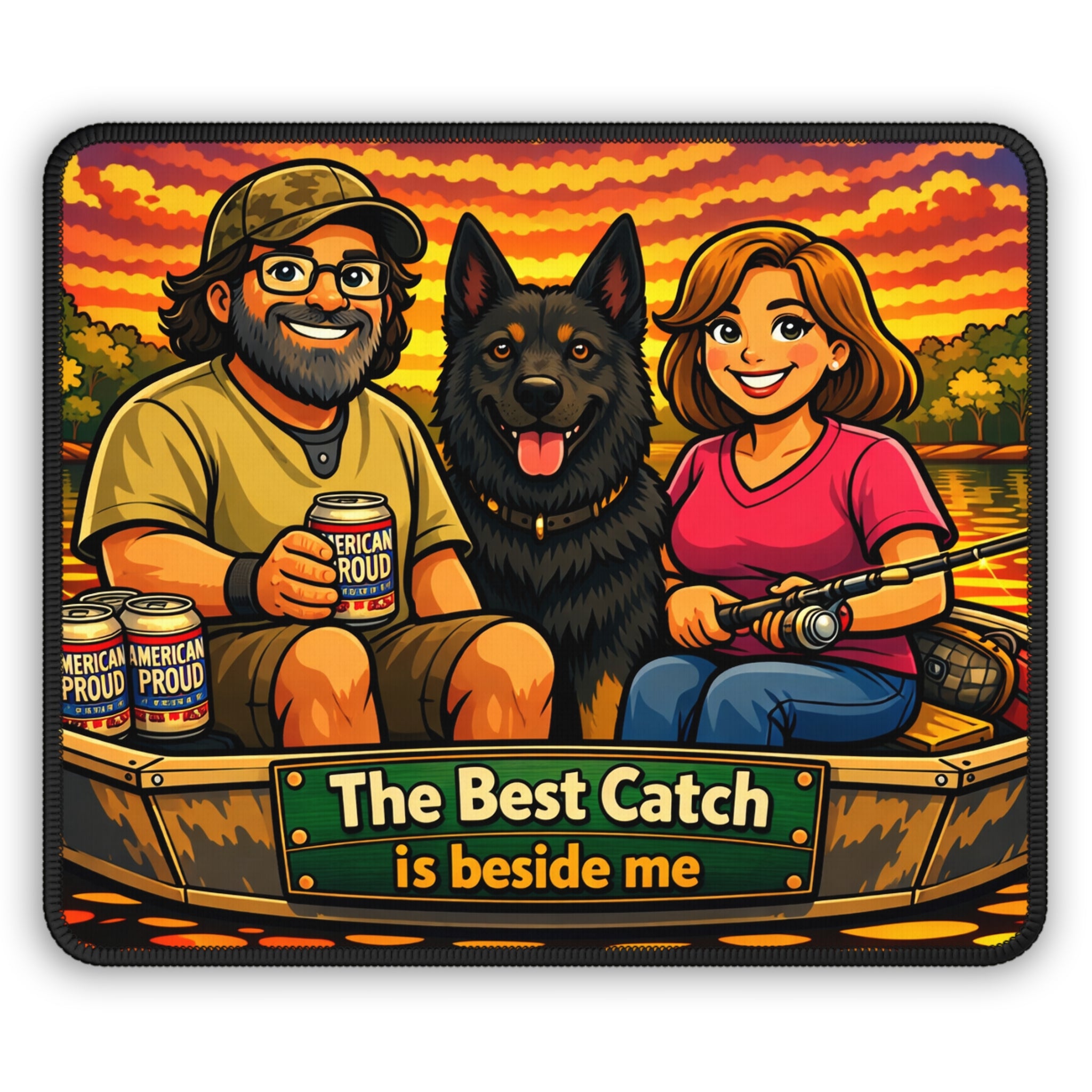 Fishing Couple Gaming Mouse Pad — "The Best Catch Is Beside Me" Cartoon Design