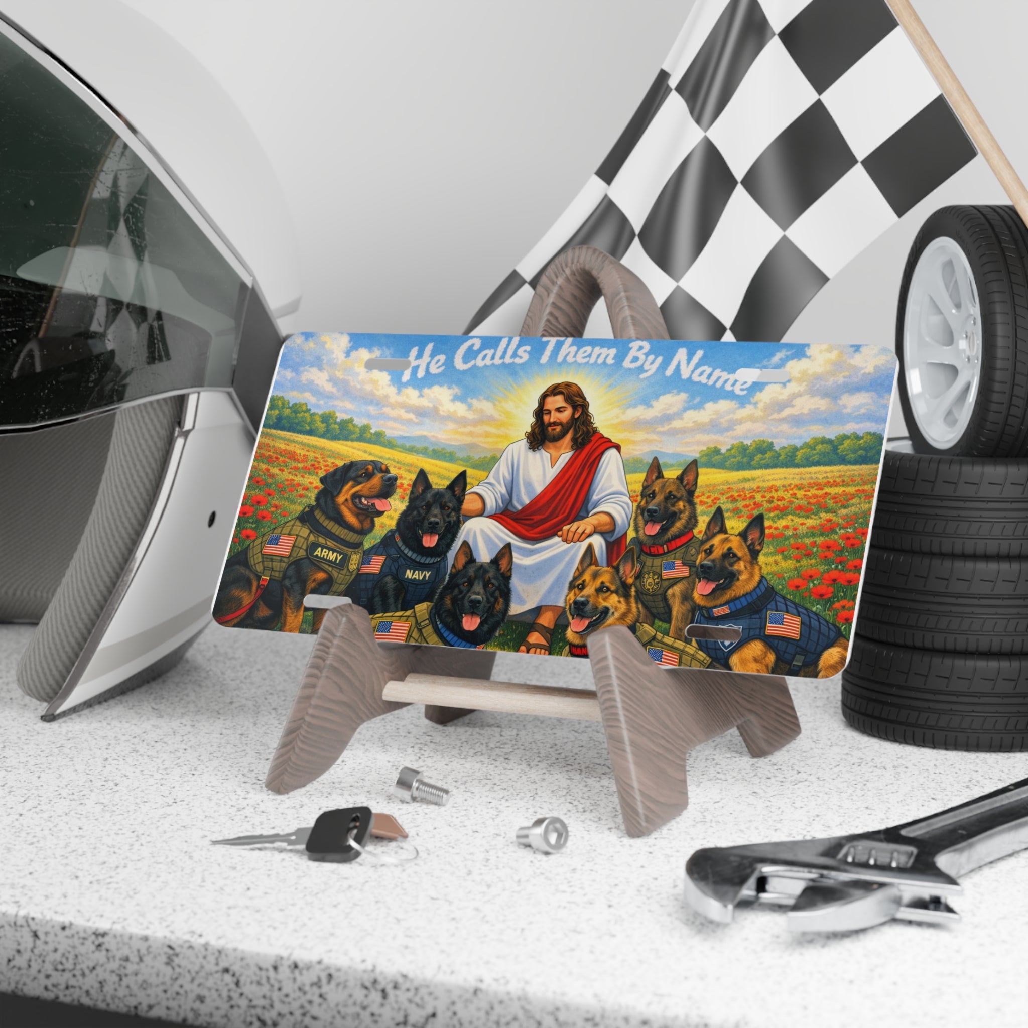 Vanity Plate — “He Calls Them By Name” Christian Jesus with Military K9s License Plate