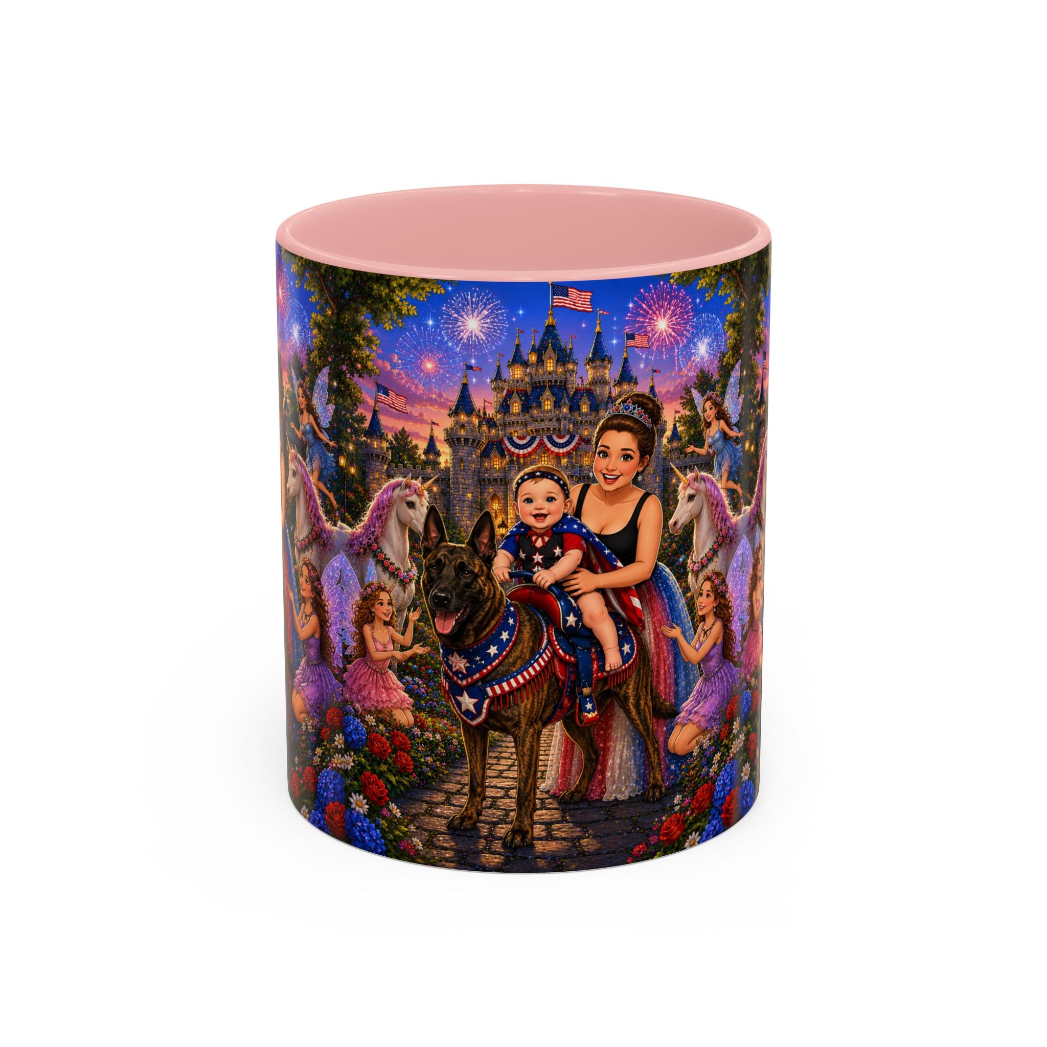 Patriotic Fairy Tale Coffee Mug — Family Castle, Fireworks & Unicorns