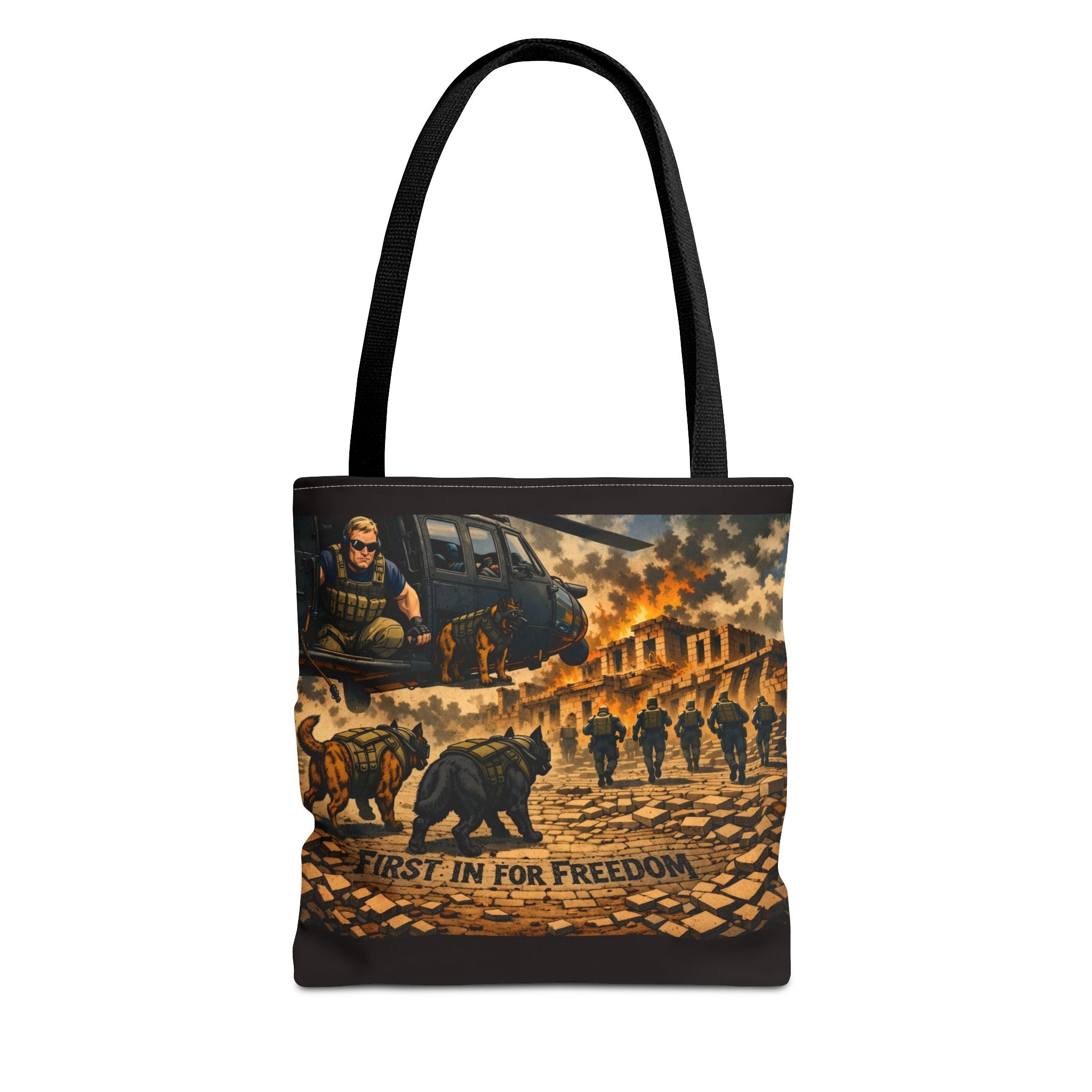 Tote Bag — "First In For Freedom" Military Scene Tote