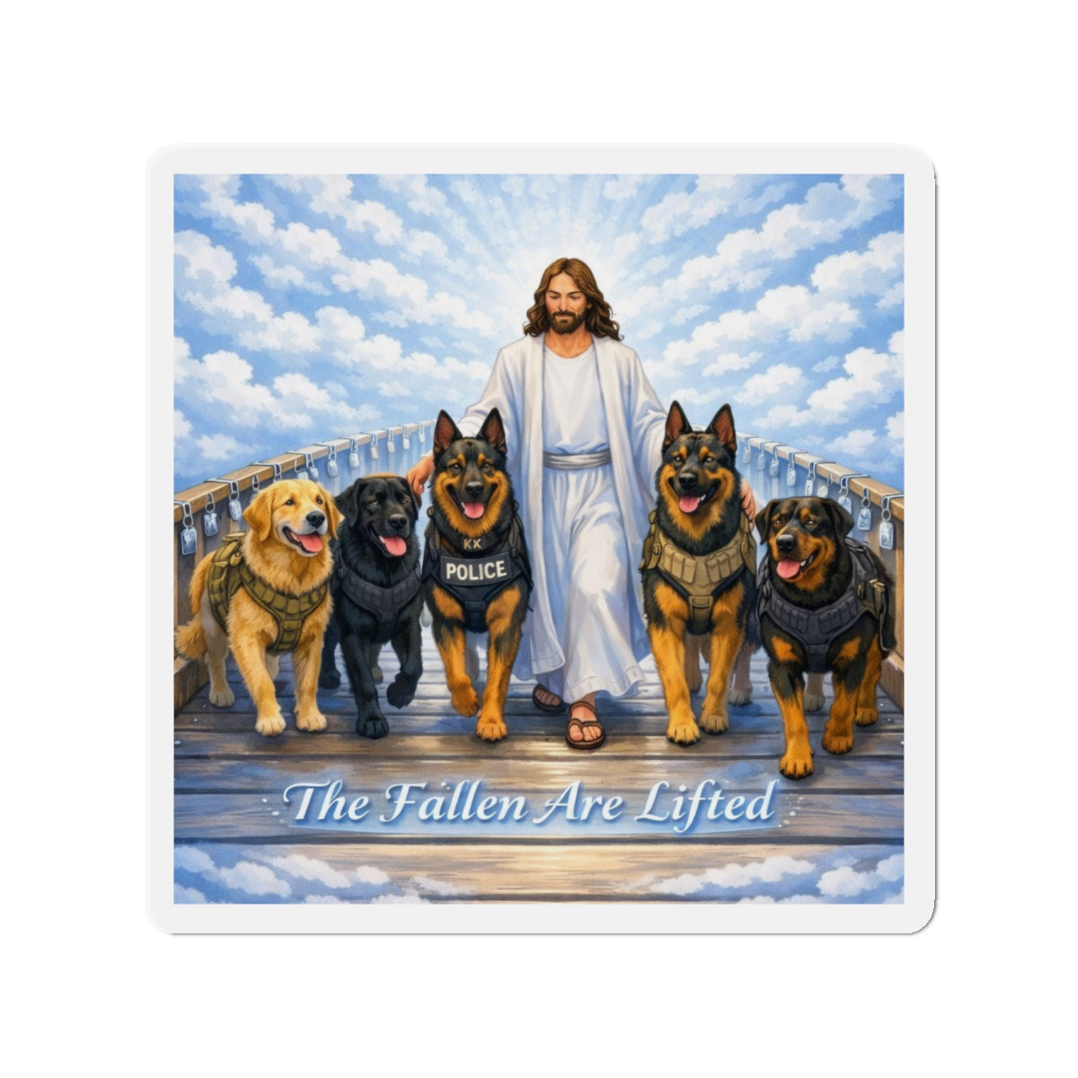 Religious K9 Memorial Die-Cut Magnet — “The Fallen Are Lifted”