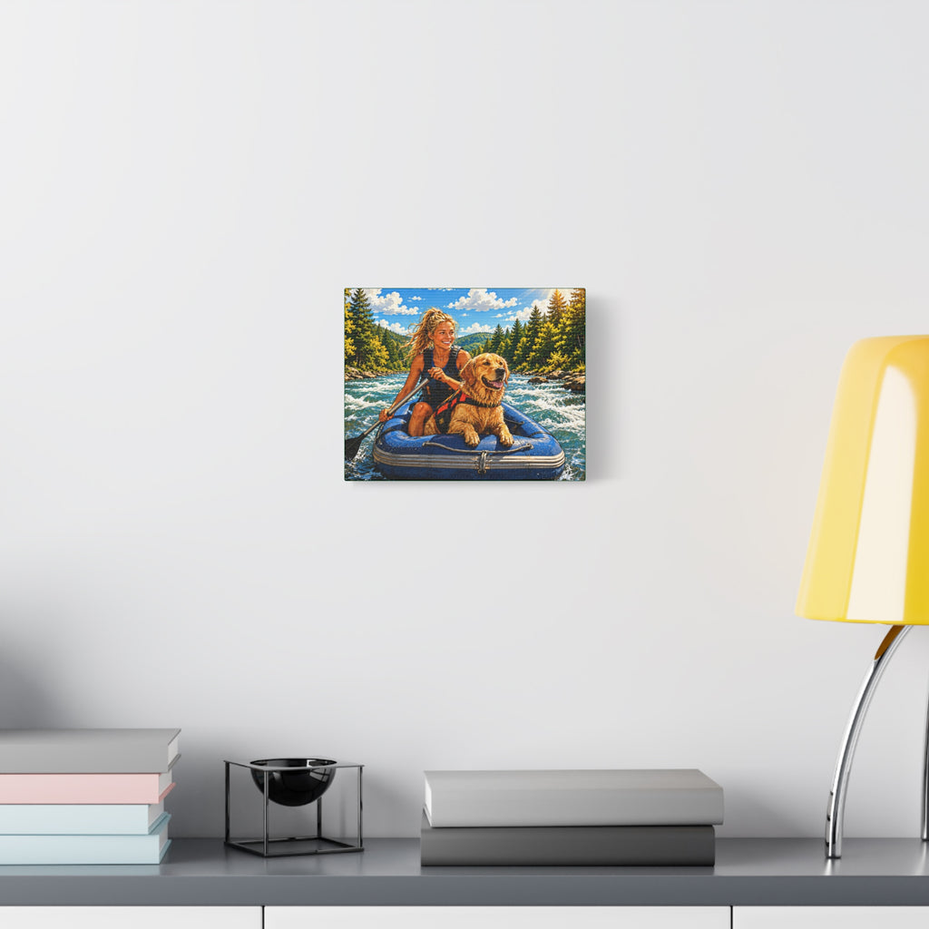 Rafting K-9 Adventure Canvas Print — Woman & Dog River Wall Art