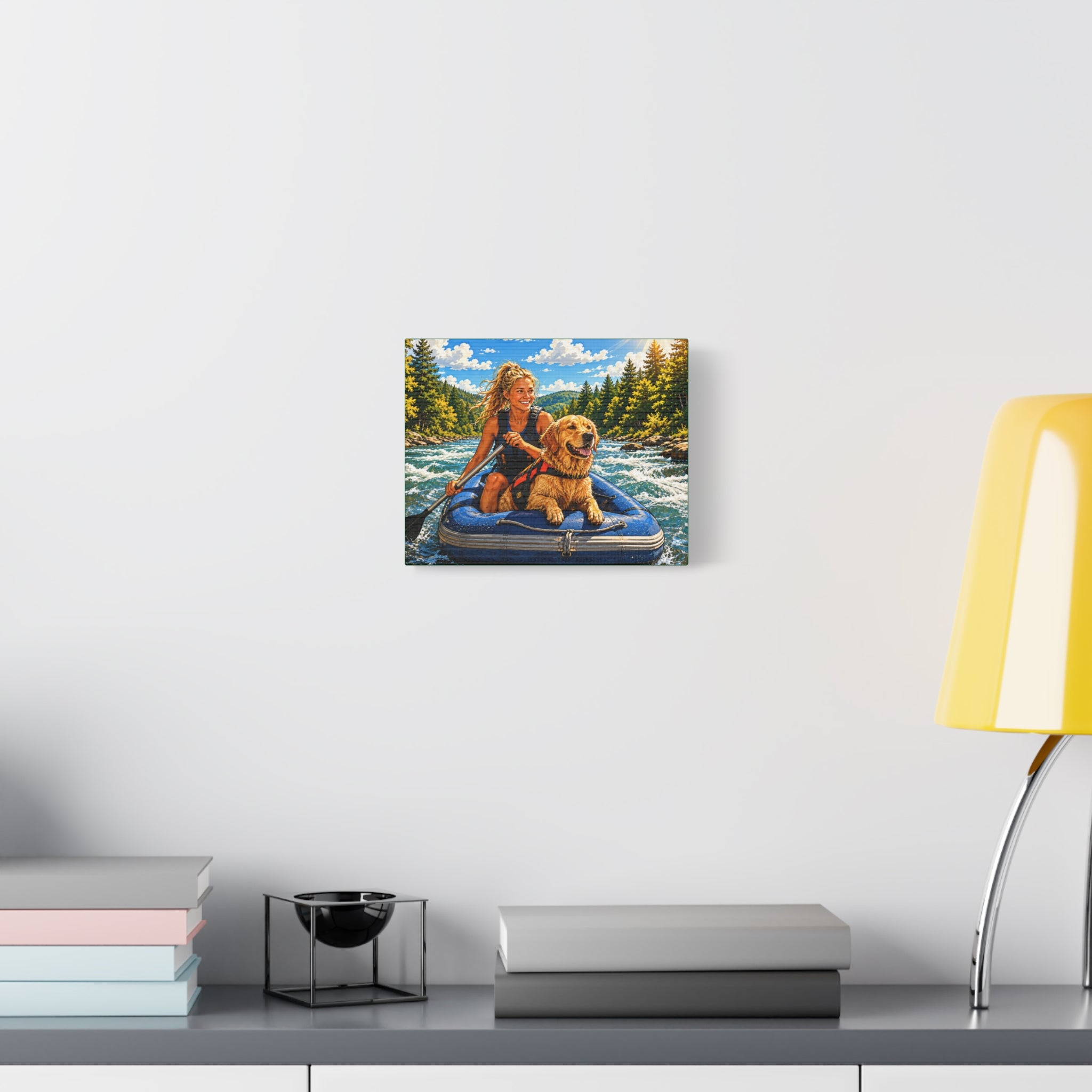 Rafting K-9 Adventure Canvas Print — Woman & Dog River Wall Art