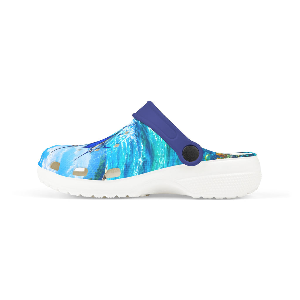 Kids Blue Swordfish EVA Foam Clogs – Watercolor Ocean Print