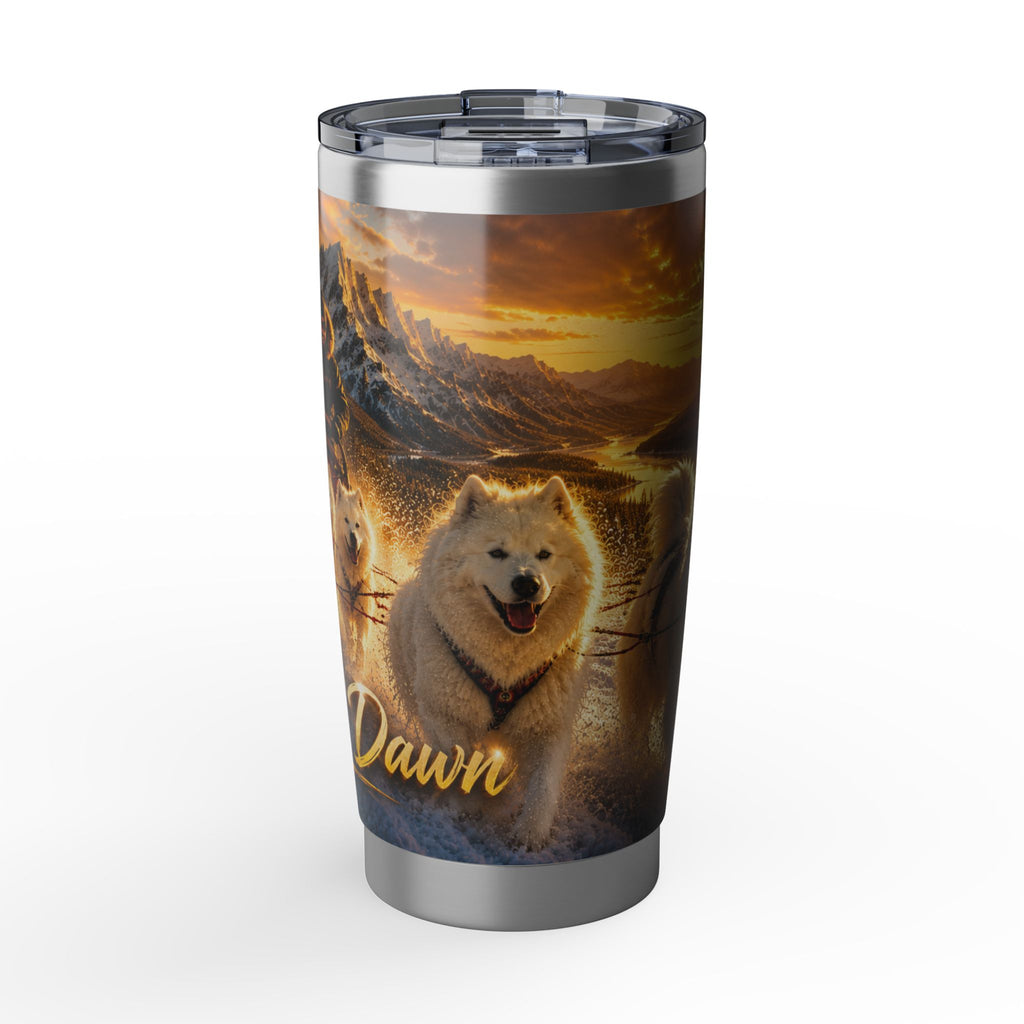 Samoyed Dog Team 20oz Tumbler — Golden Dawn Winter Scenic Travel Mug