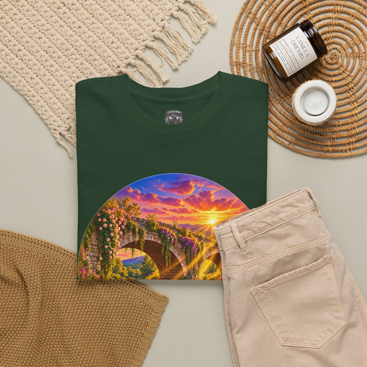 Inspirational Sunset Bridge Scenic T-Shirt — 'Faithful' Roadtrip Nature Tee