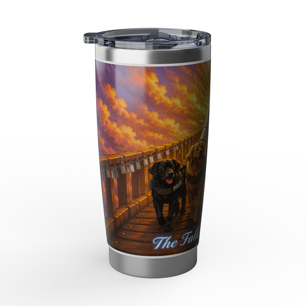 Christian Guardian Dog Tumbler — "Fallen Are Loved" 20oz Travel Mug