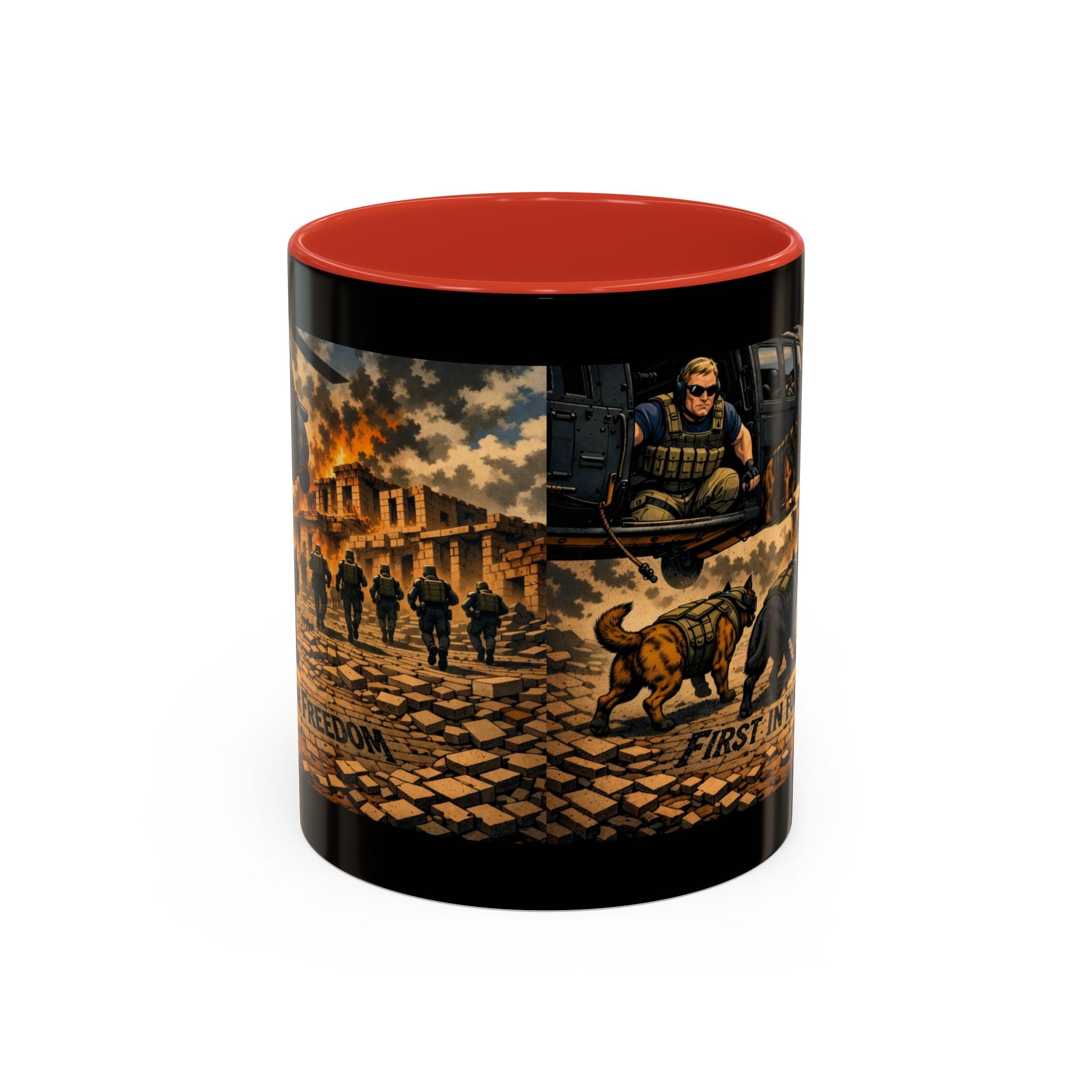 Military K9 Coffee Mug — 'First In for Freedom' Accent Ceramic Mug