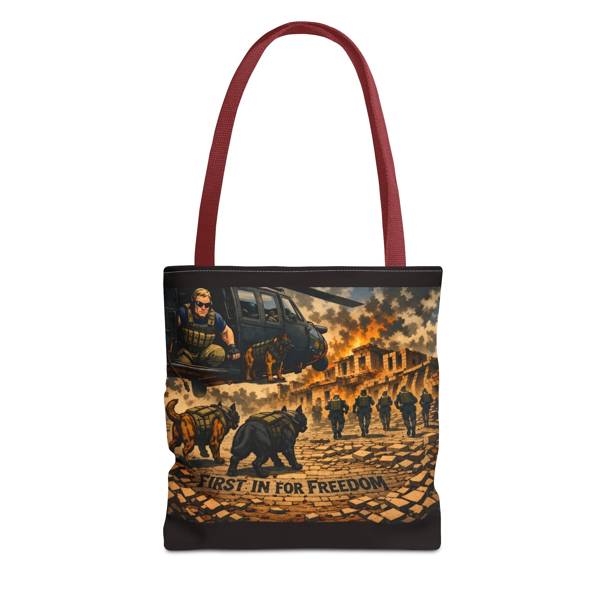 Tote Bag — "First In For Freedom" Military Scene Tote