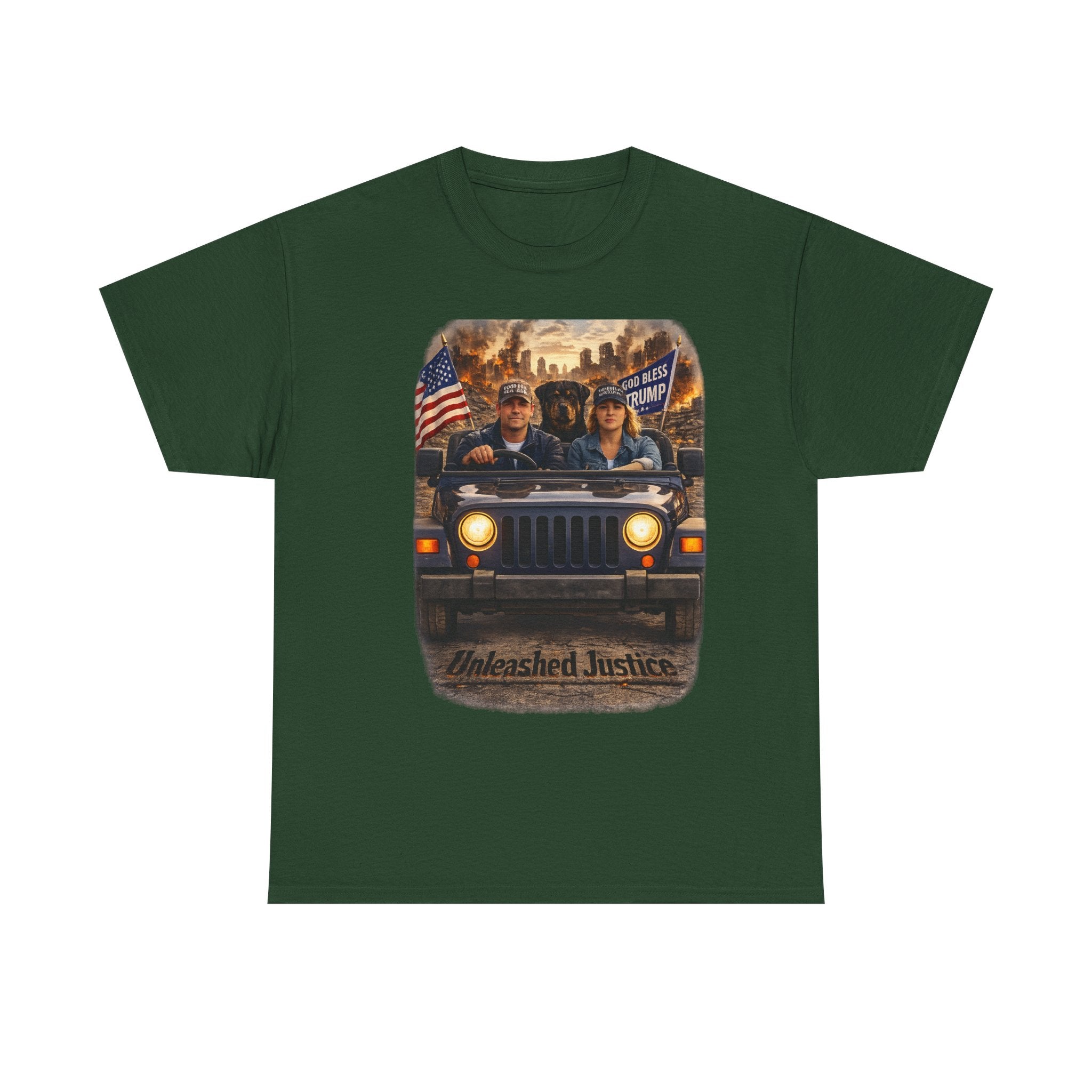 Unleashed Justice Jeep Tee – Patriotic American Flag Graphic T-Shirt