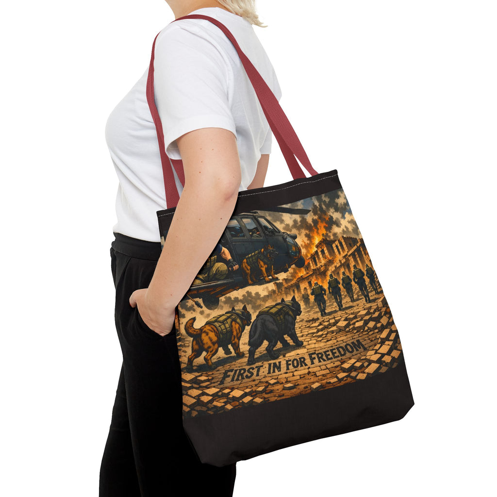Tote Bag — "First In For Freedom" Military Scene Tote