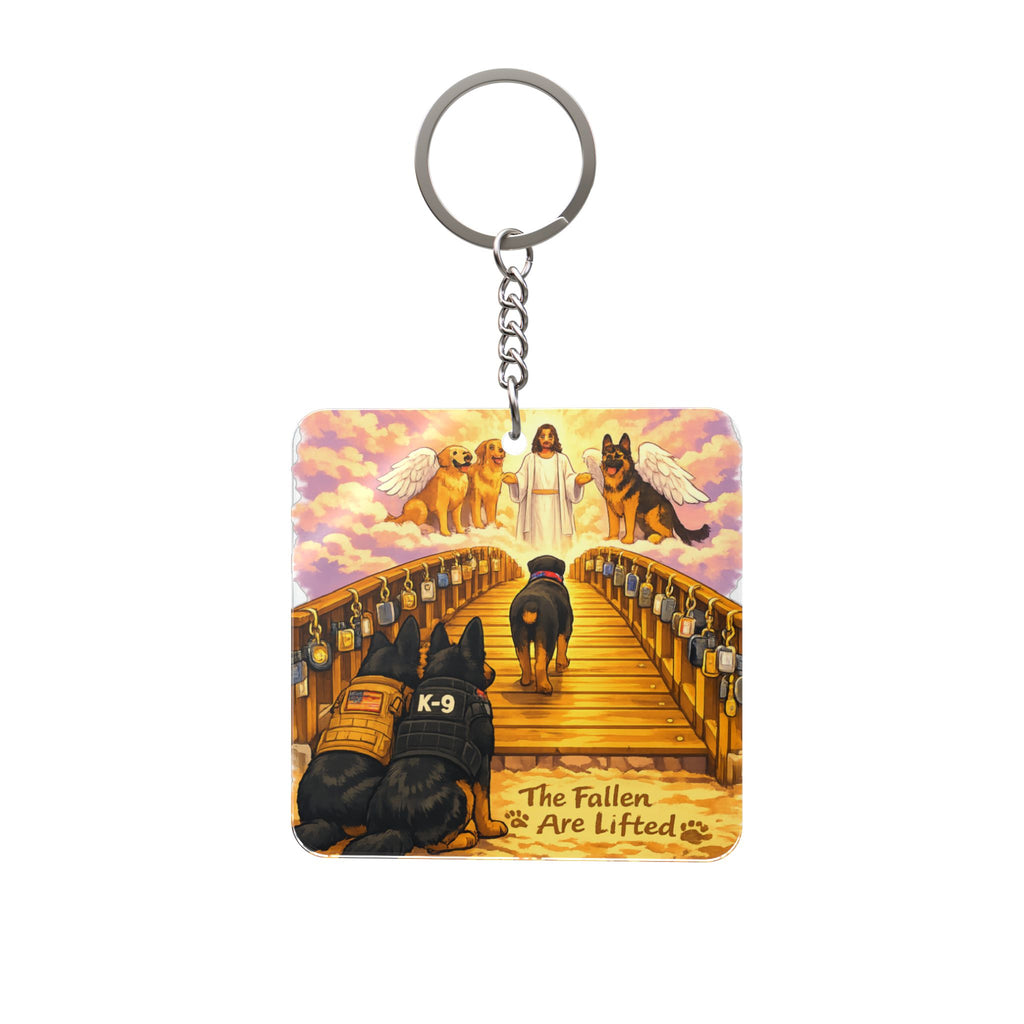 Dog Memorial Keychain — "The Fallen Are Lifted" K-9 Remembrance