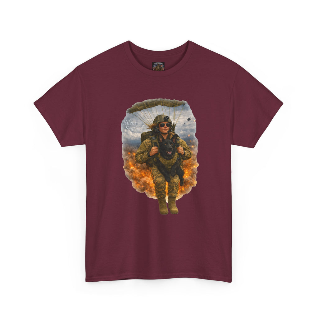Parachute Trooper Graphic Tee — Military Jump Woman Soldier Design