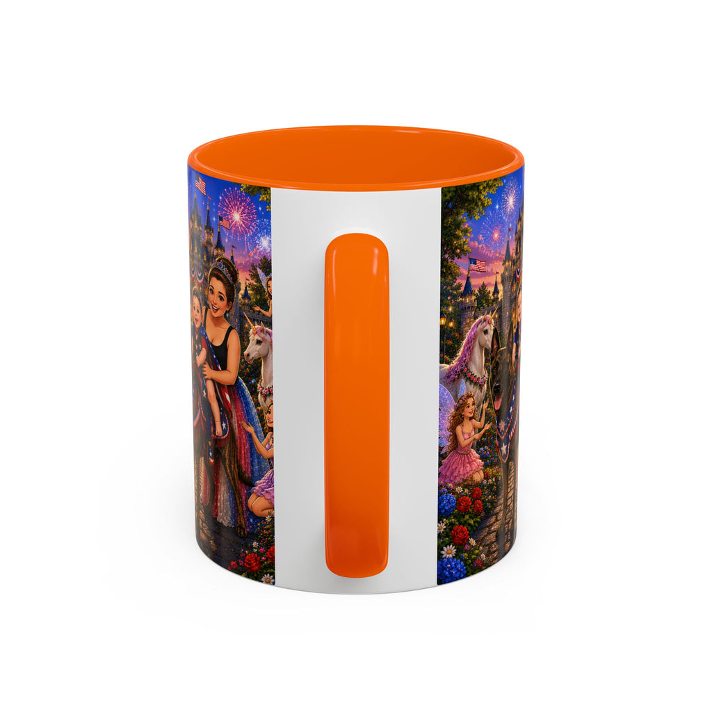 Patriotic Fairy Tale Coffee Mug — Family Castle, Fireworks & Unicorns
