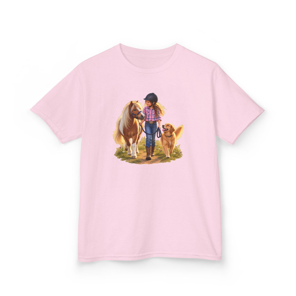 Kids Tee — Little Rider with Pony & Dog Illustration